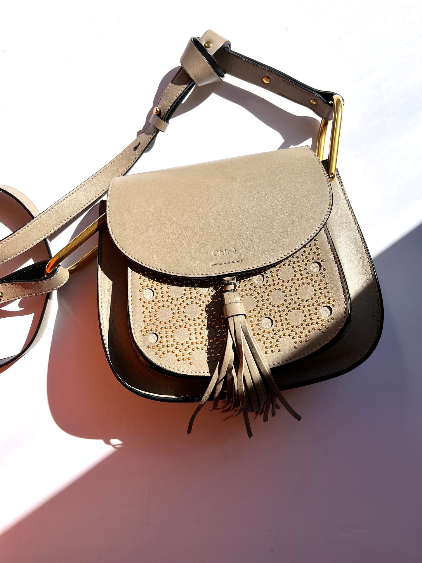 CHLOE Hudson Studded Circle Leather Saddle Crossbody Bag designer bag