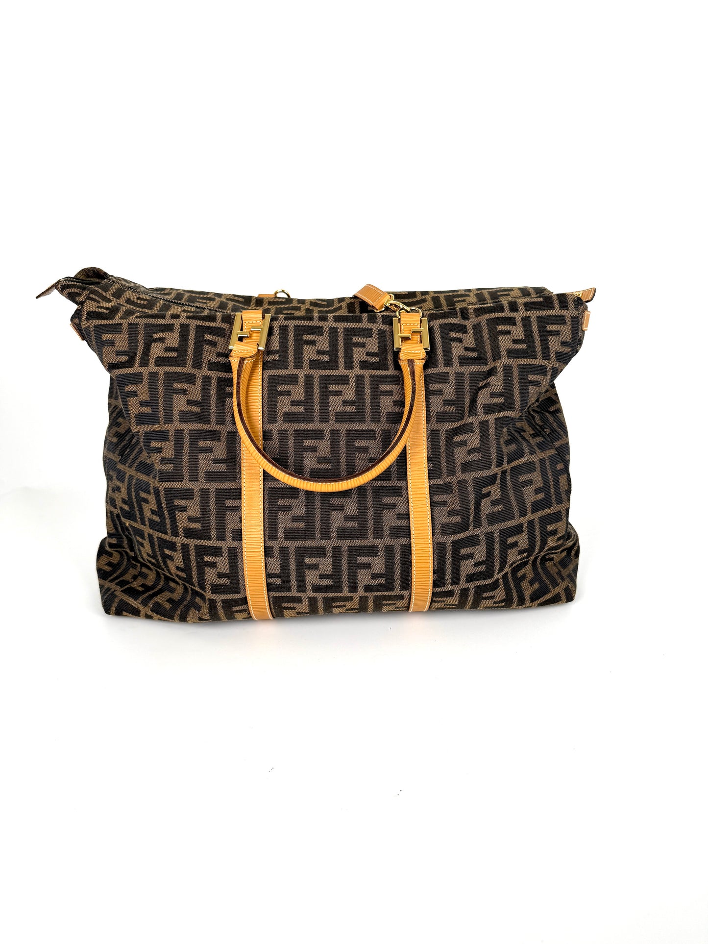 Vintage FENDI Zucca FF Brown Canvas Travel Weekender Tote Shoulder Bag