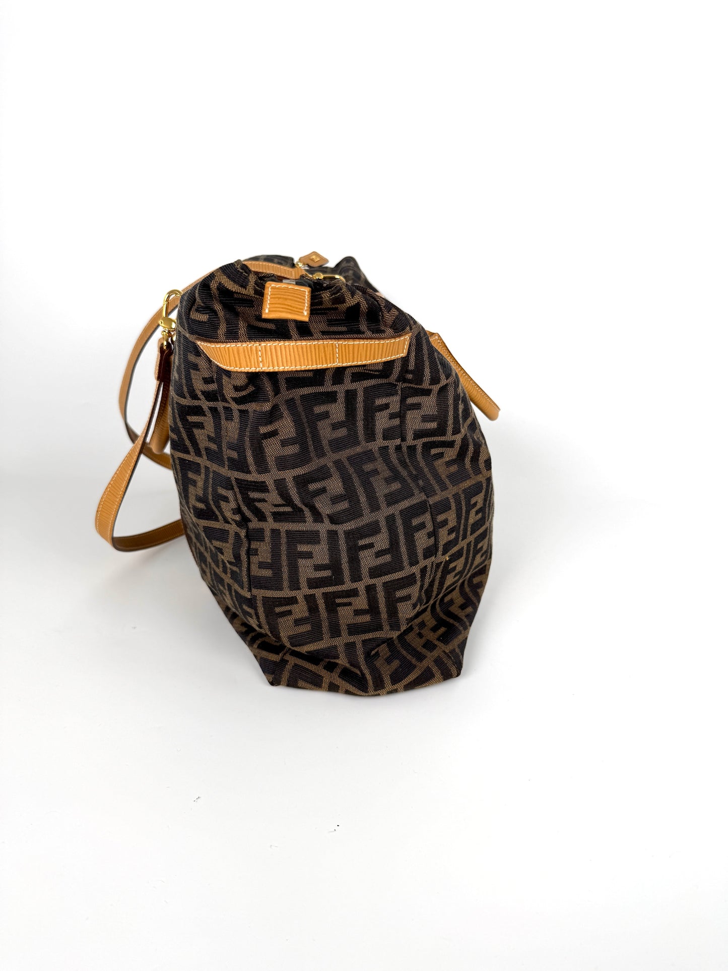 Vintage FENDI Zucca FF Brown Canvas Travel Weekender Tote Shoulder Bag