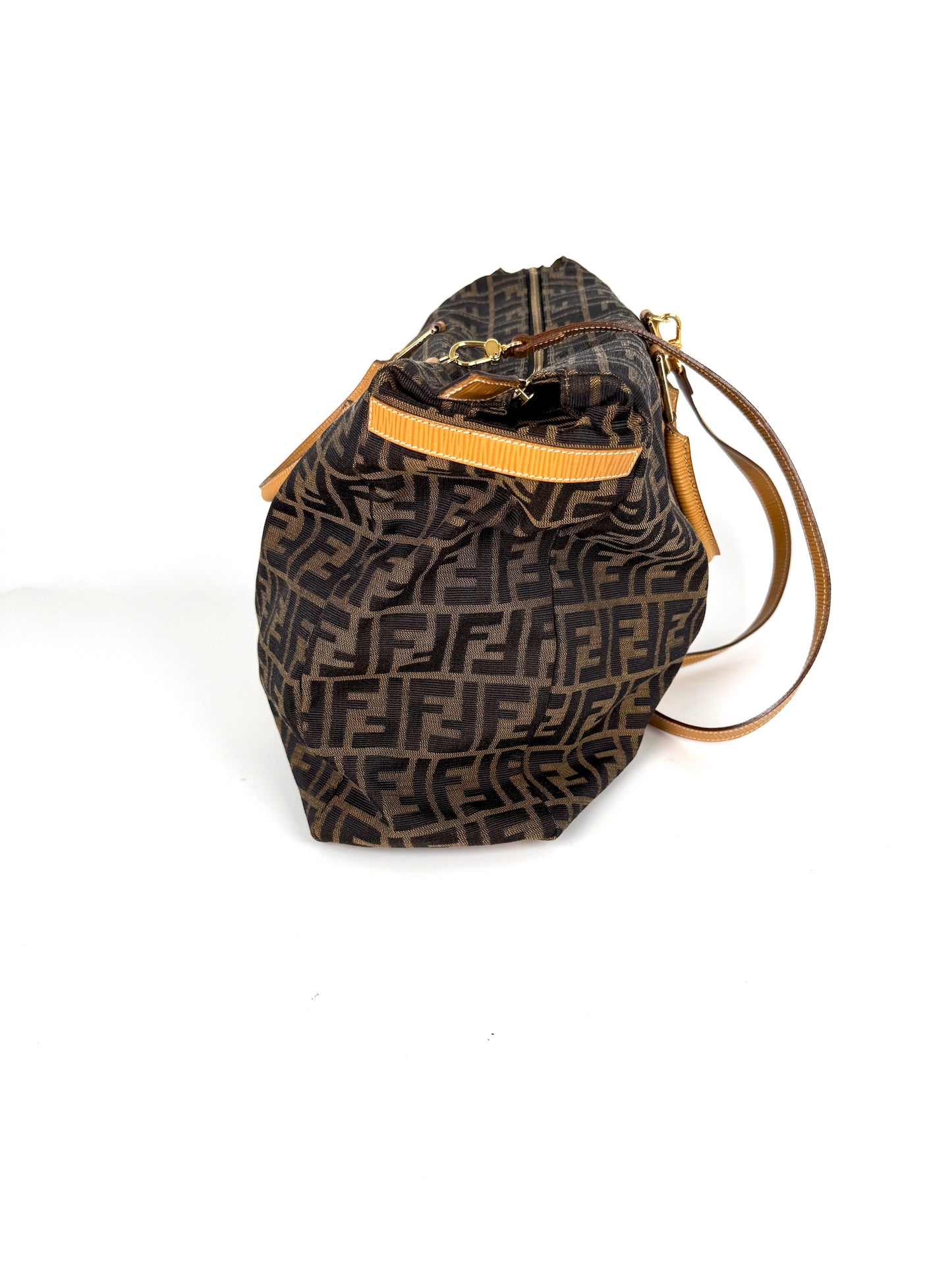 Vintage FENDI Zucca FF Brown Canvas Travel Weekender Tote Shoulder Bag