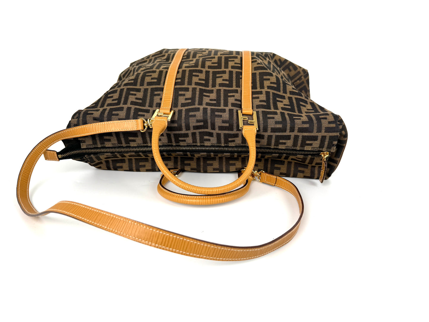 Vintage FENDI Zucca FF Brown Canvas Travel Weekender Tote Shoulder Bag