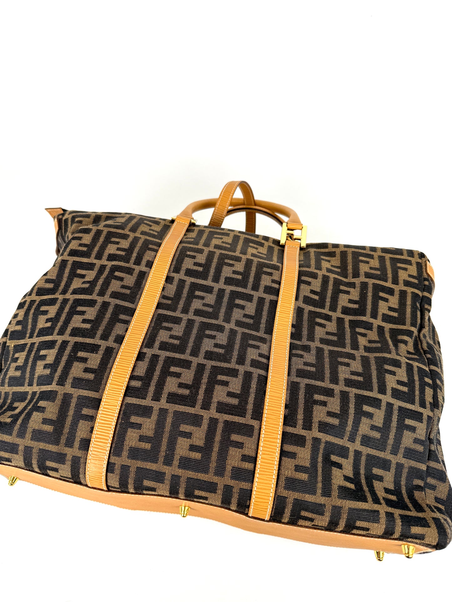 Vintage FENDI Zucca FF Brown Canvas Travel Weekender Tote Shoulder Bag