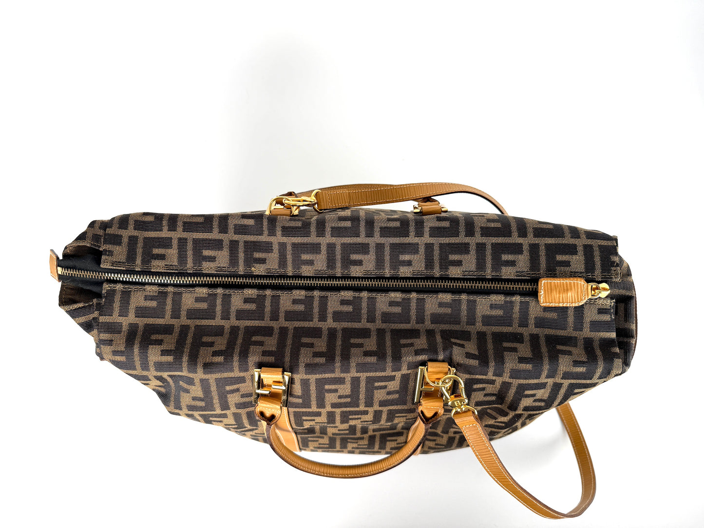 Vintage FENDI Zucca FF Brown Canvas Travel Weekender Tote Shoulder Bag