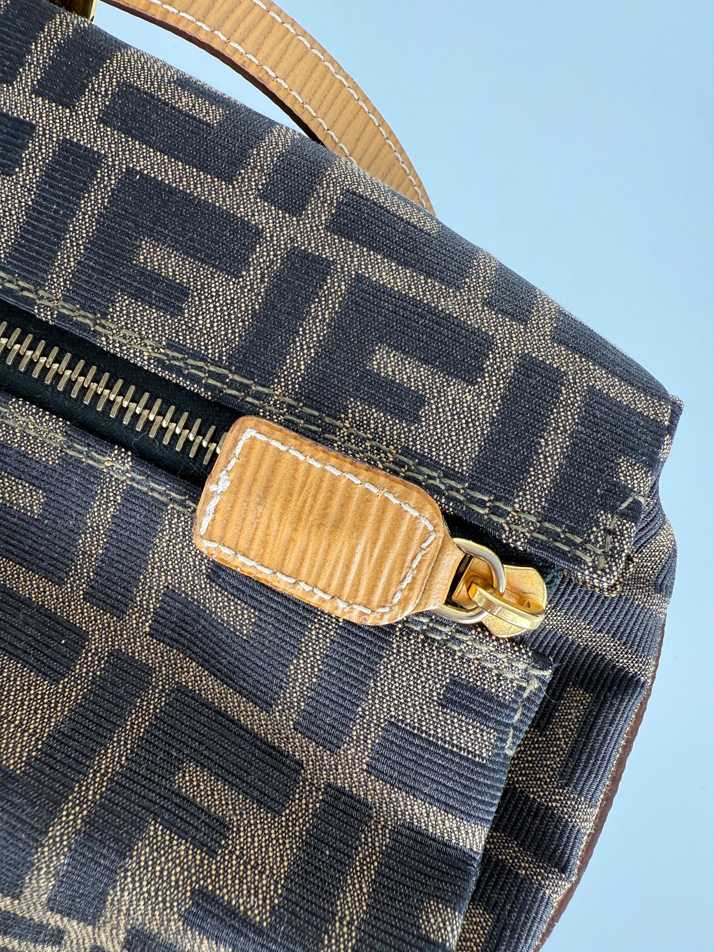 Vintage FENDI Zucca FF Brown Canvas Travel Weekender Tote Shoulder Bag