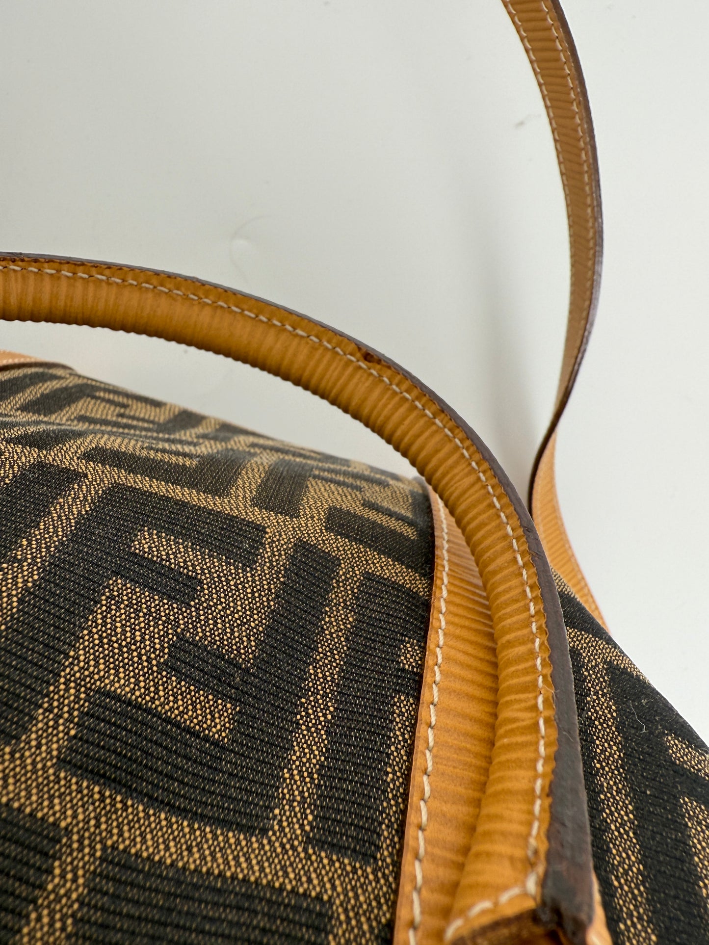 Vintage FENDI Zucca FF Brown Canvas Travel Weekender Tote Shoulder Bag