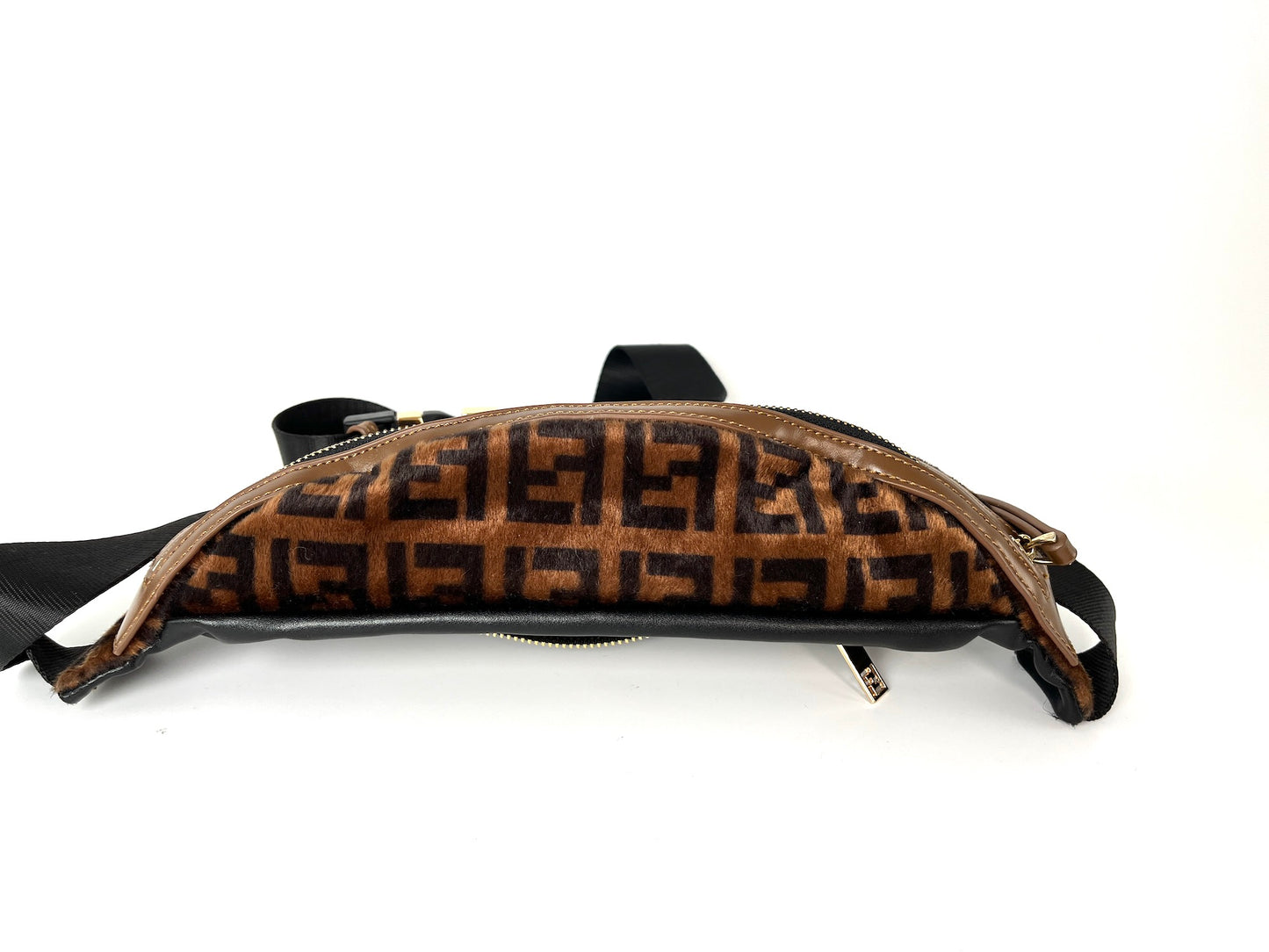 FENDI Monogram Calf Hair Zucca Brown Black Bumbag Waist Bag
