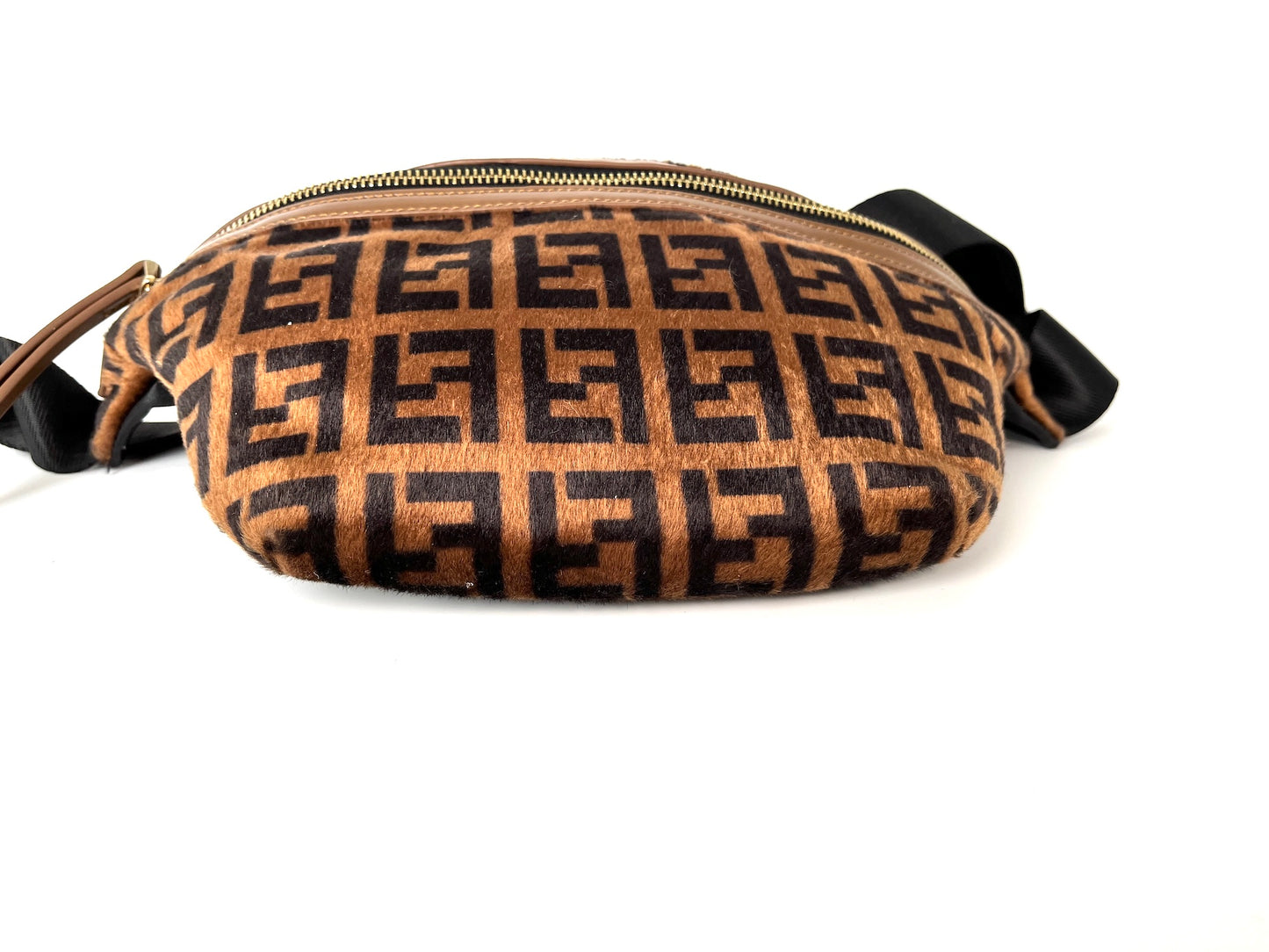 FENDI Monogram Calf Hair Zucca Brown Black Bumbag Waist Bag