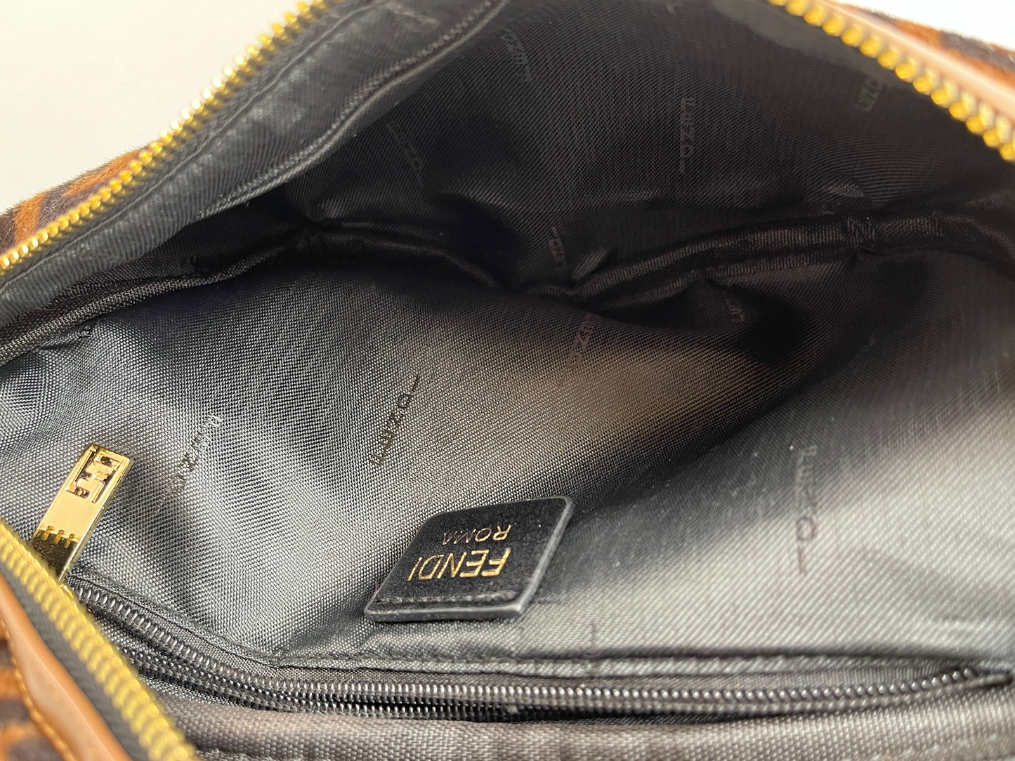 FENDI Monogram Calf Hair Zucca Brown Black Bumbag Waist Bag