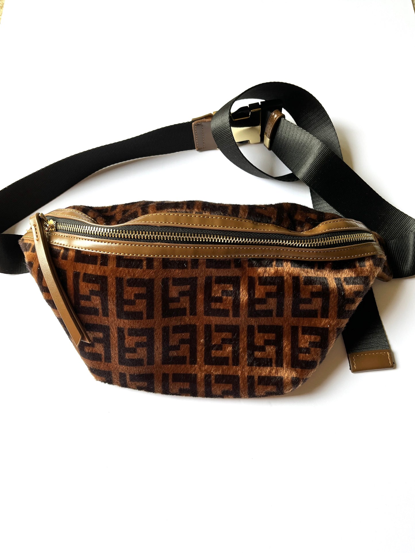 FENDI Monogram Calf Hair Zucca Brown Black Bumbag Waist Bag