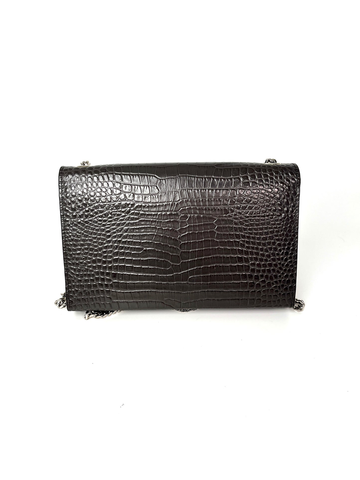 Saint Laurent Kate Gray Medium Embossed Tassel Shoulder Bag