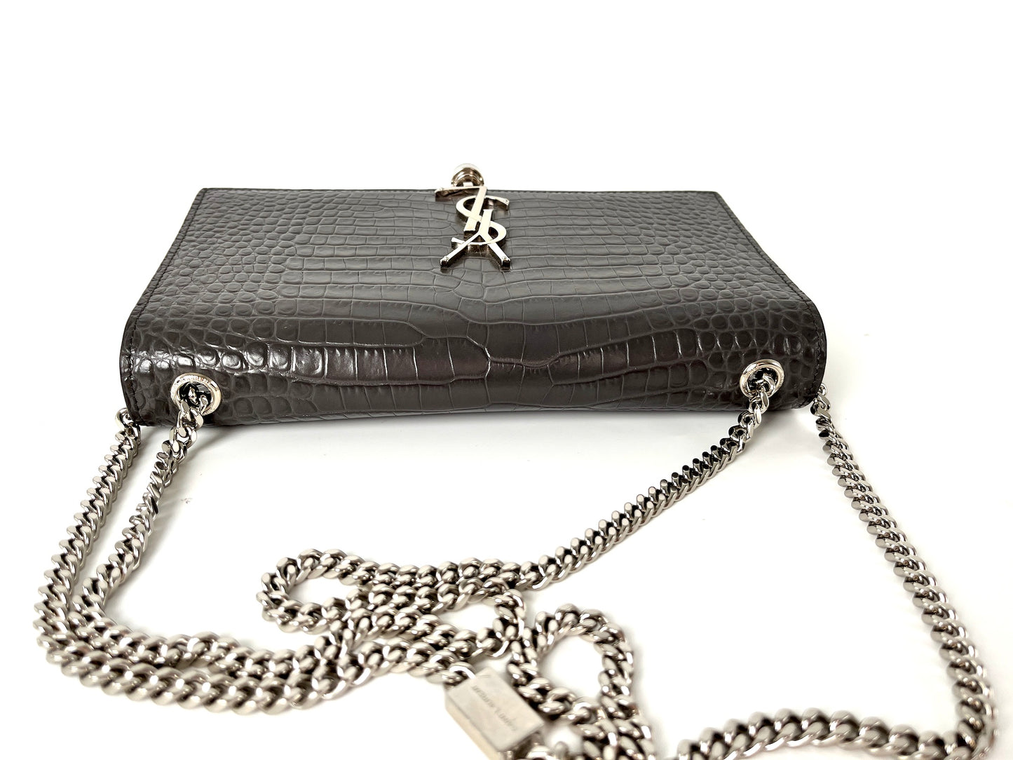 Saint Laurent Kate Gray Medium Embossed Tassel Shoulder Bag