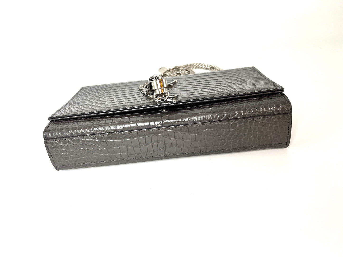 Saint Laurent Kate Gray Medium Embossed Tassel Shoulder Bag