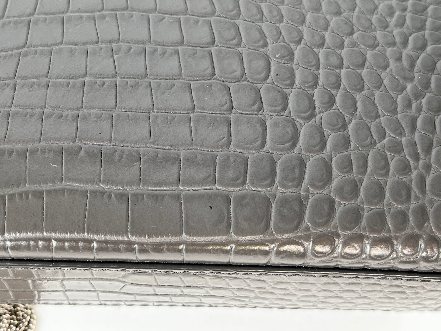 Saint Laurent Kate Gray Medium Embossed Tassel Shoulder Bag