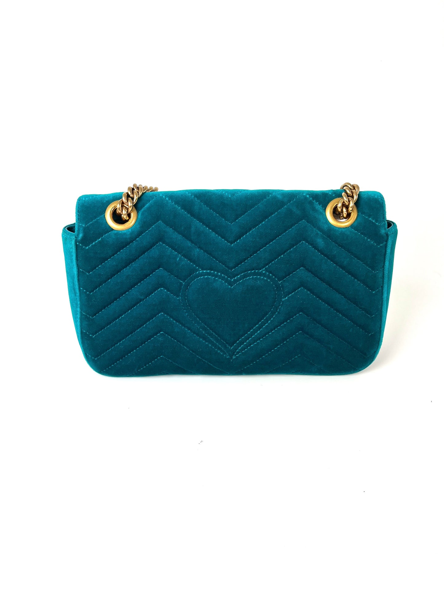 GUCCI Marmont Matelasse Small Velvet GG Pavone Cyan Crossbody Shoulder Bag