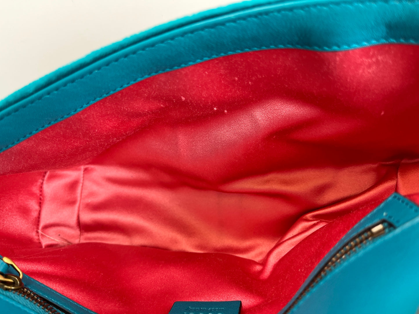 GUCCI Marmont Matelasse Small Velvet GG Pavone Cyan Crossbody Shoulder Bag