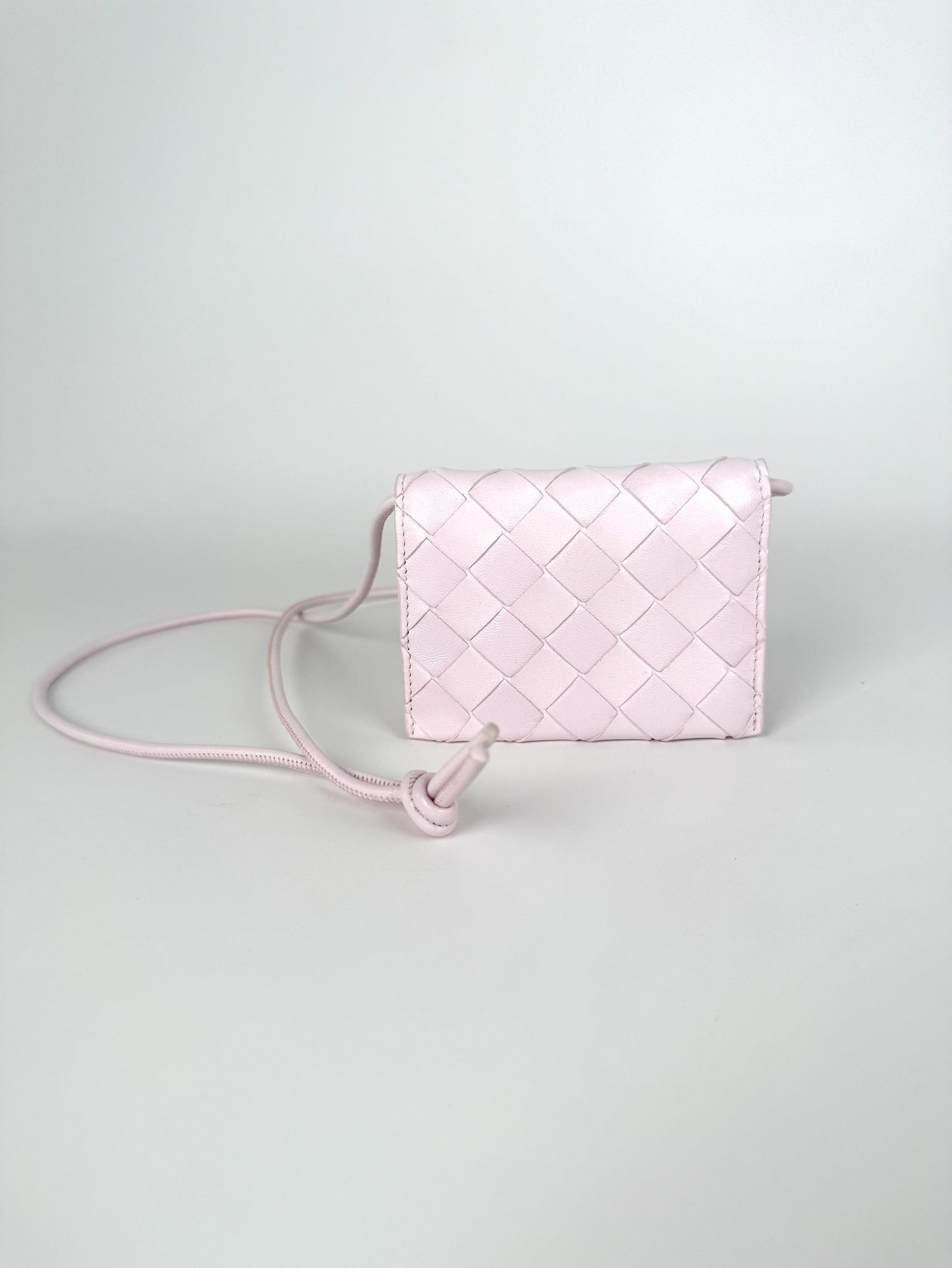 Bottega Veneta Intrecciato Bliss Pink Leather Crossbody Card Case Holder with Strap Belt Bag