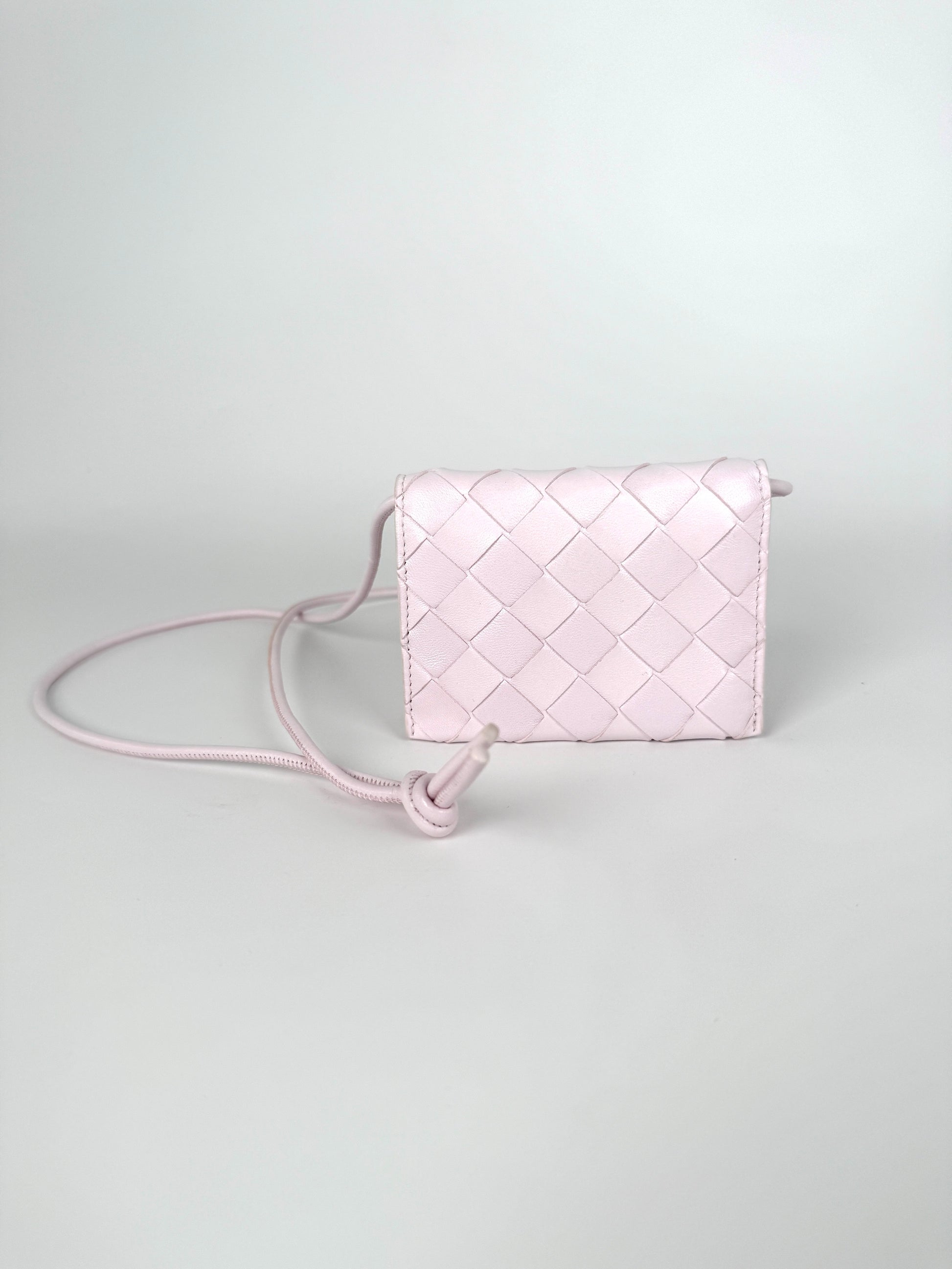 Bottega Veneta Intrecciato Bliss Pink Leather Crossbody Card Case Holder with Strap Belt Bag