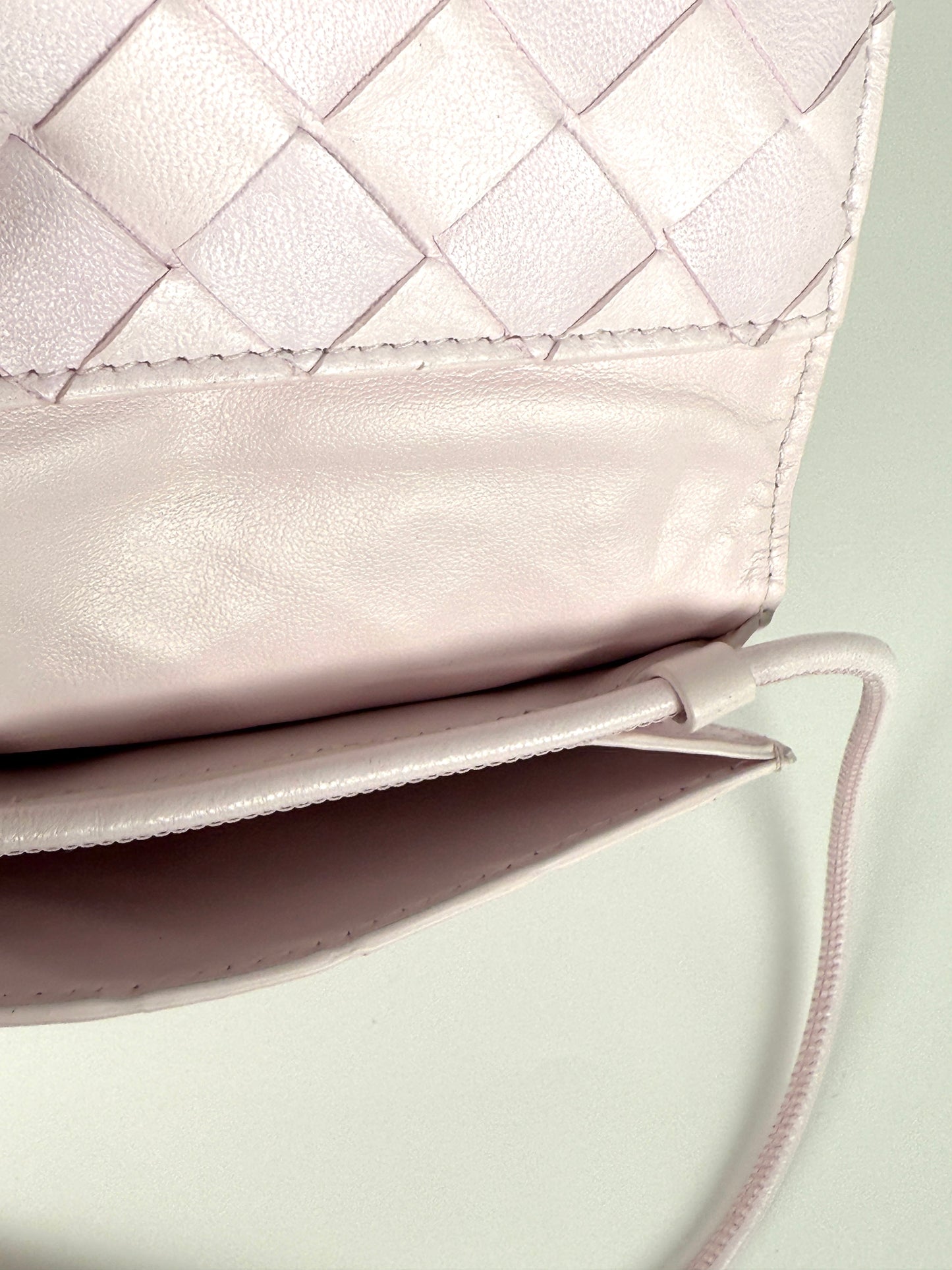 Bottega Veneta Intrecciato Bliss Pink Leather Crossbody Card Case Holder with Strap Belt Bag