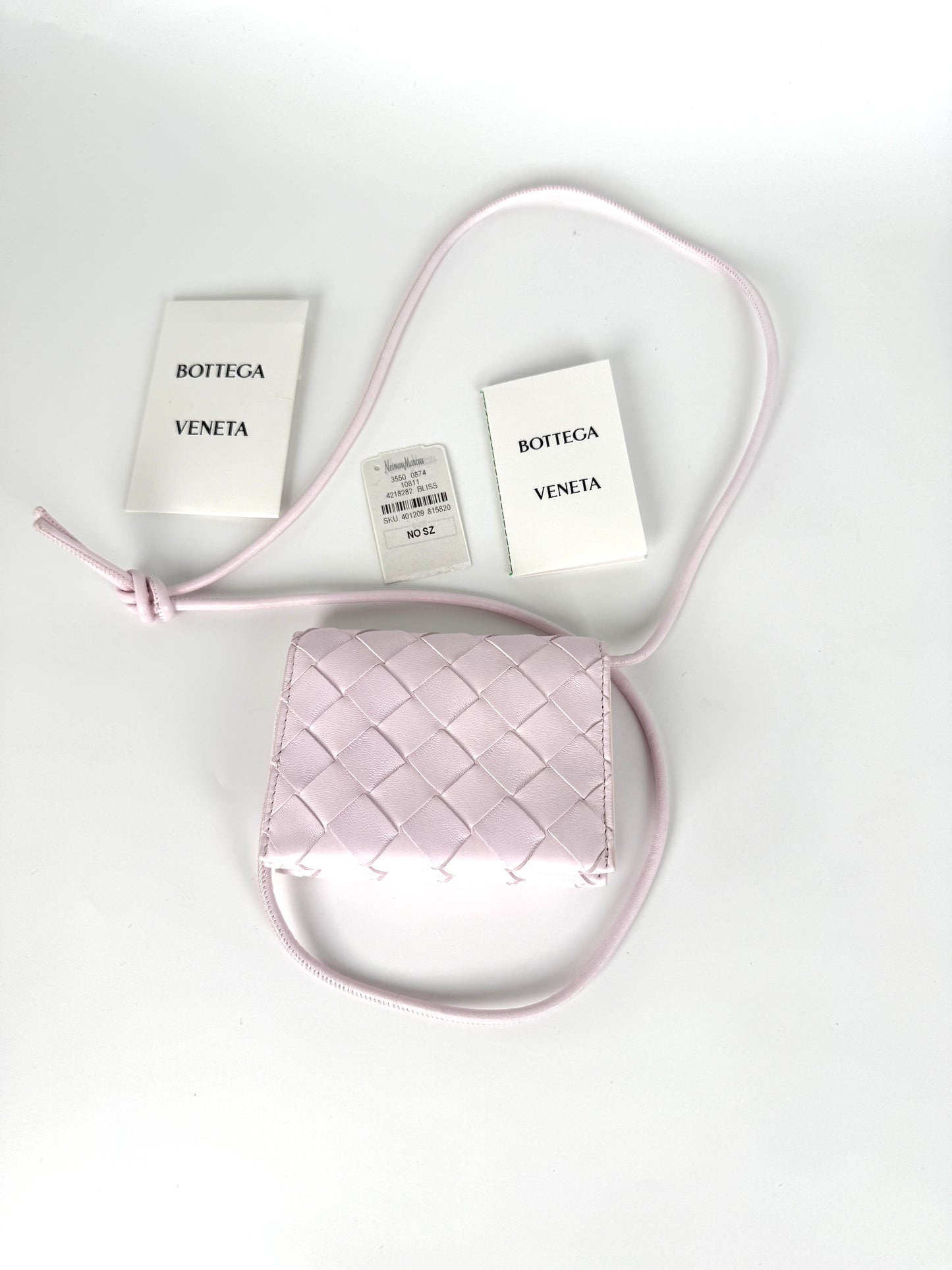 Bottega Veneta Intrecciato Bliss Pink Leather Crossbody Card Case Holder with Strap Belt Bag