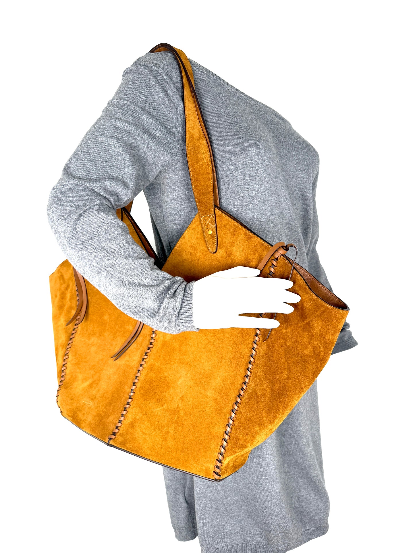 Isabel Marant Tampa Braided Leather Trim Brown Suede 2025 Tote Shoulder Bag