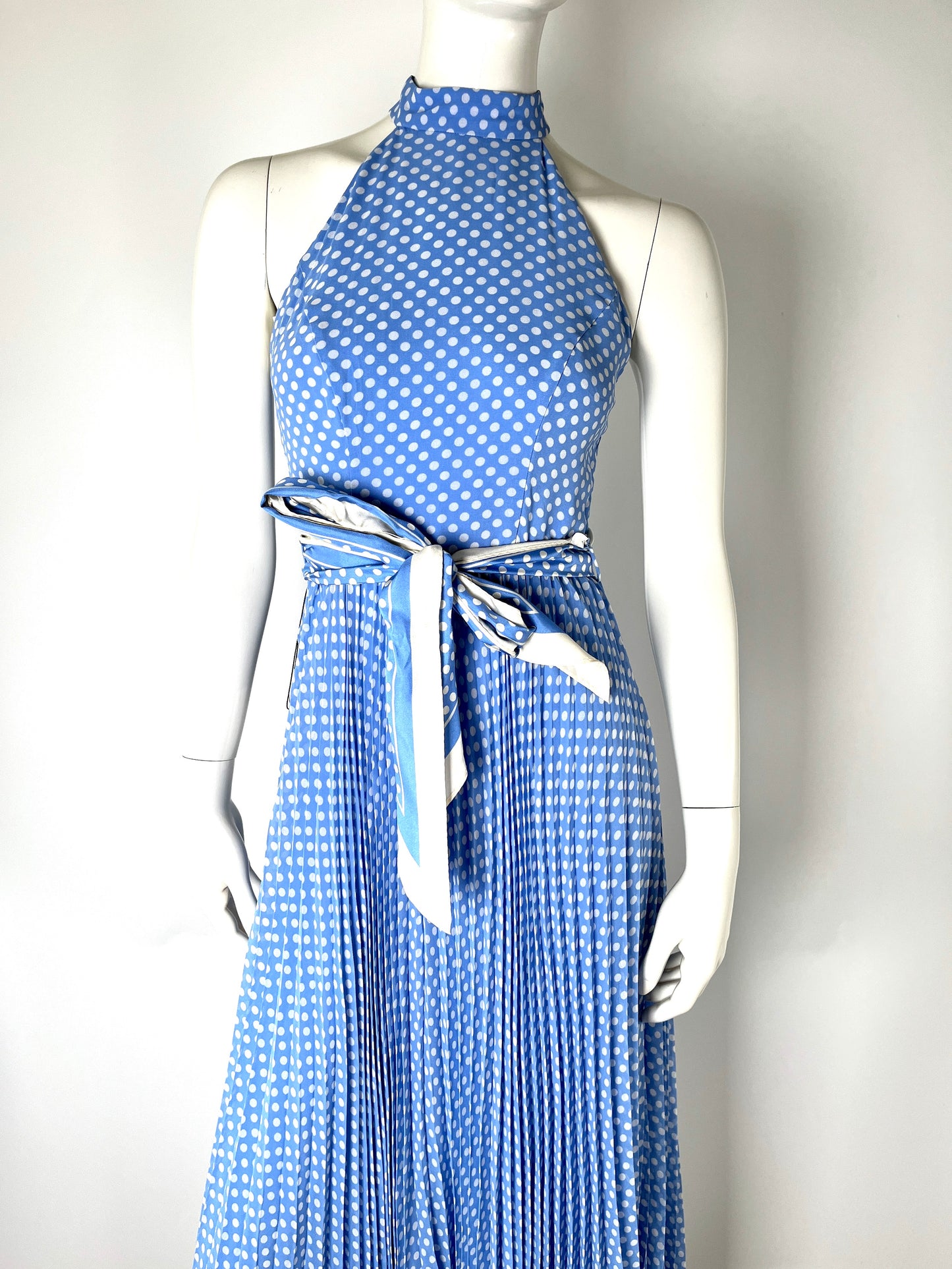 NWT Zimmerman Polka Dot Print Blue White Long Maxi Sleeveless Halter Top Dress 0AU 2US