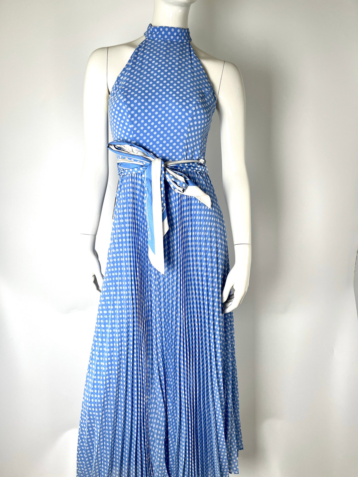 NWT Zimmerman Polka Dot Print Blue White Long Maxi Sleeveless Halter Top Dress 0AU 2US