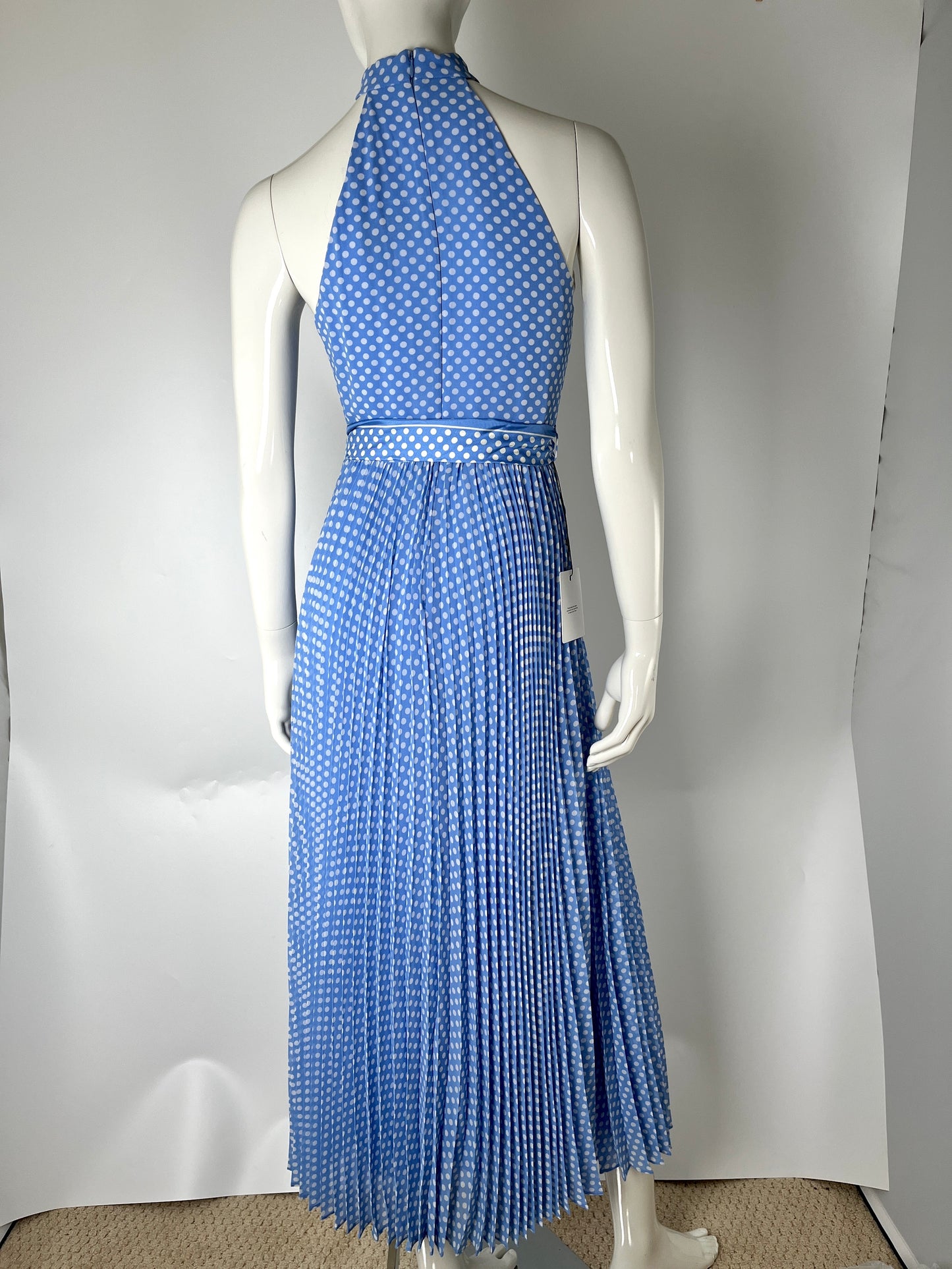 NWT Zimmerman Polka Dot Print Blue White Long Maxi Sleeveless Halter Top Dress 0AU 2US