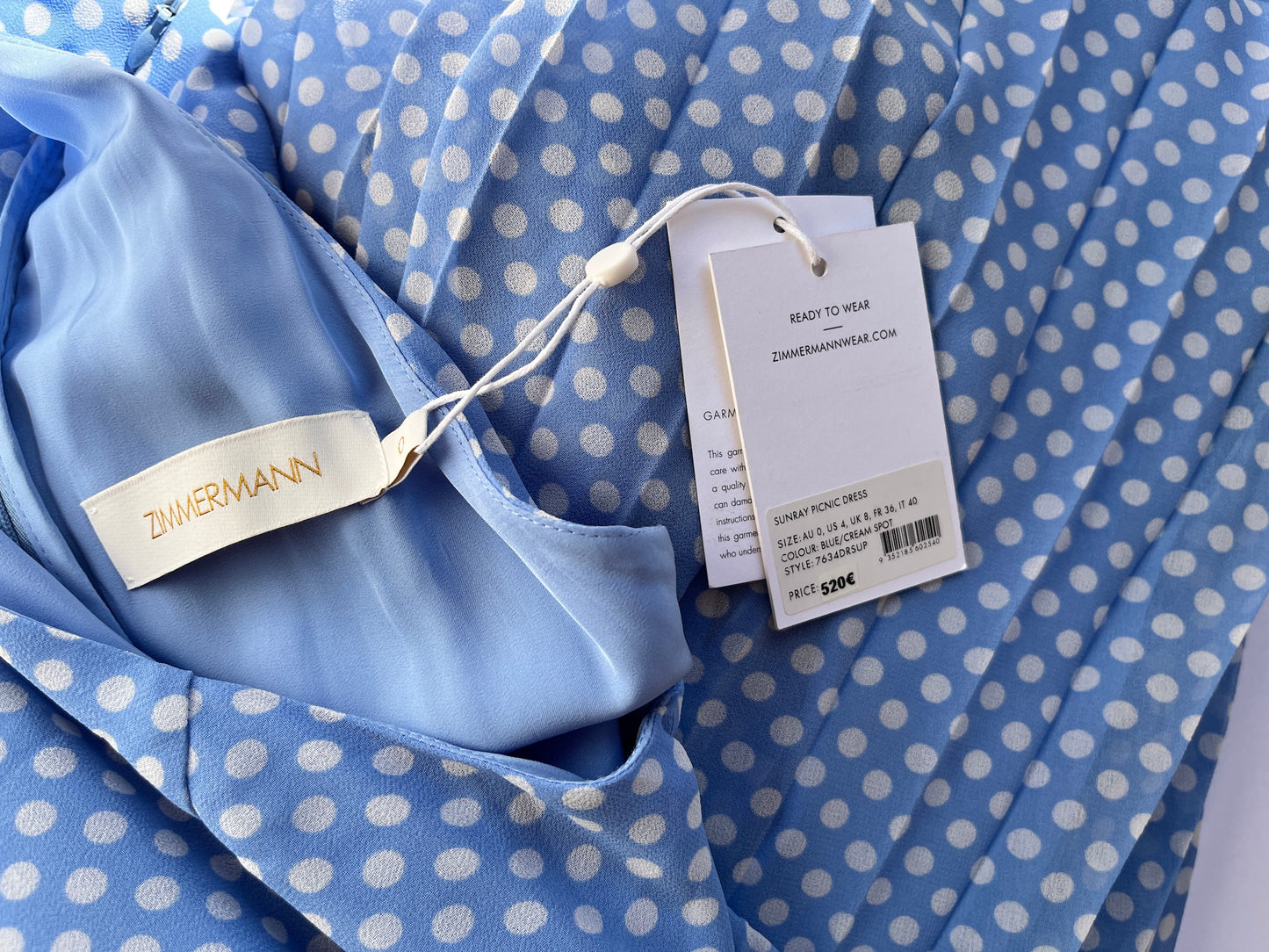 NWT Zimmerman Polka Dot Print Blue White Long Maxi Sleeveless Dress 0AU 2US
