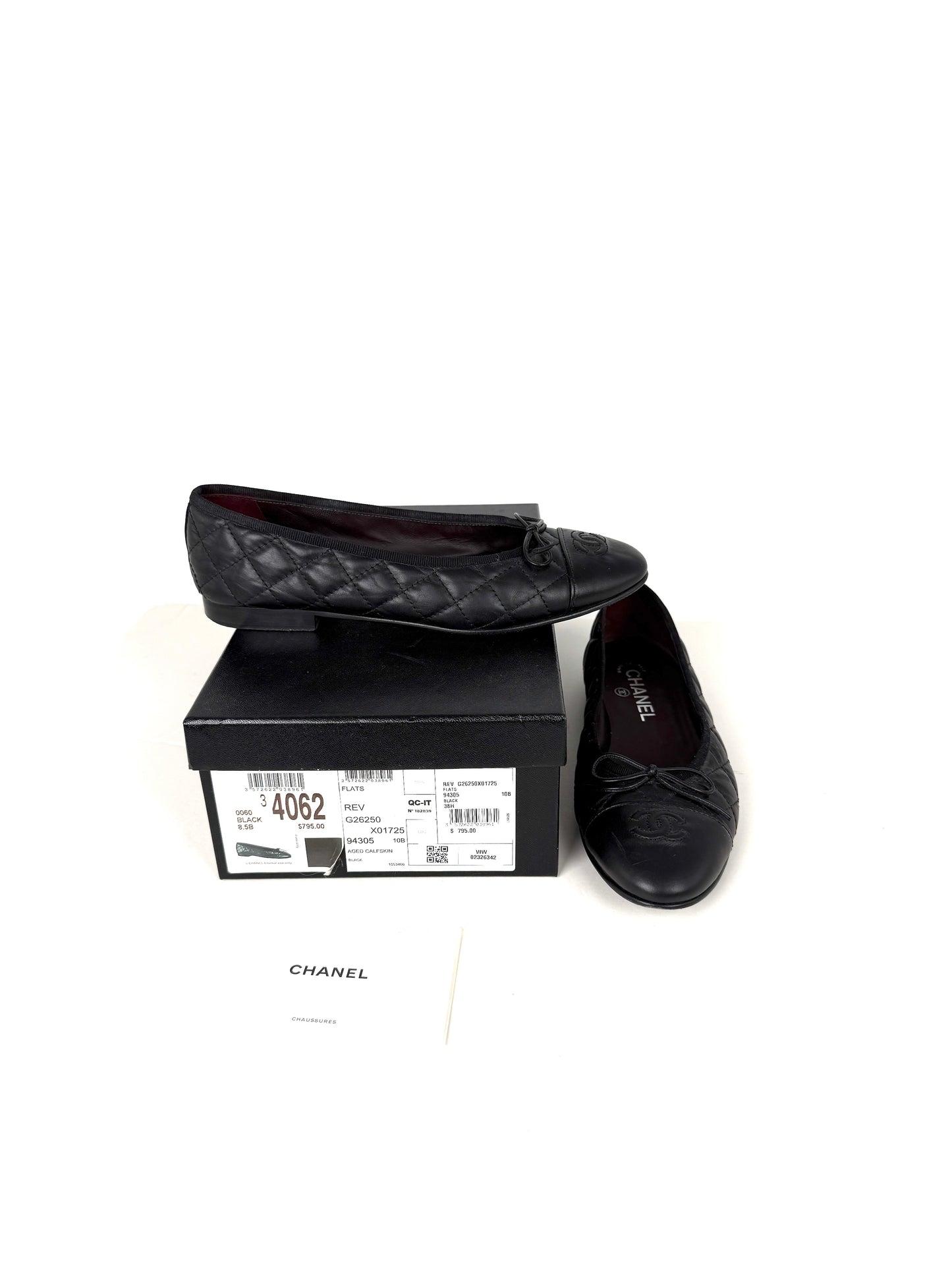 CHANEL Cap Toe Classic Black CC Logo Flats 38.5 8