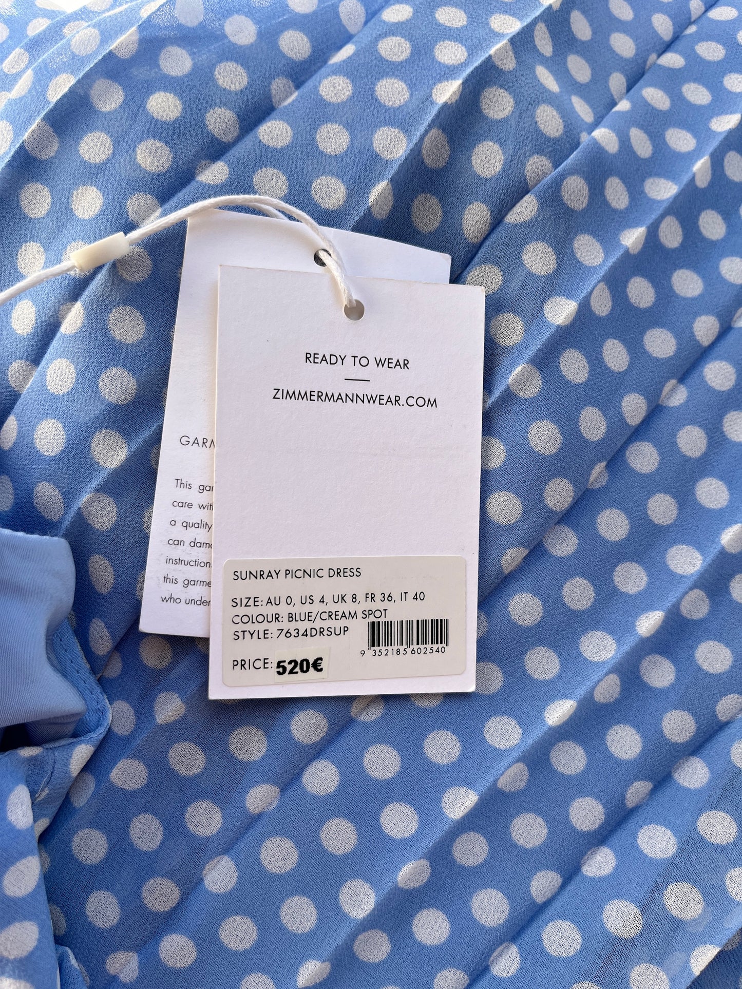 NWT Zimmerman Polka Dot Print Blue White Long Maxi Sleeveless Dress 0AU 2US