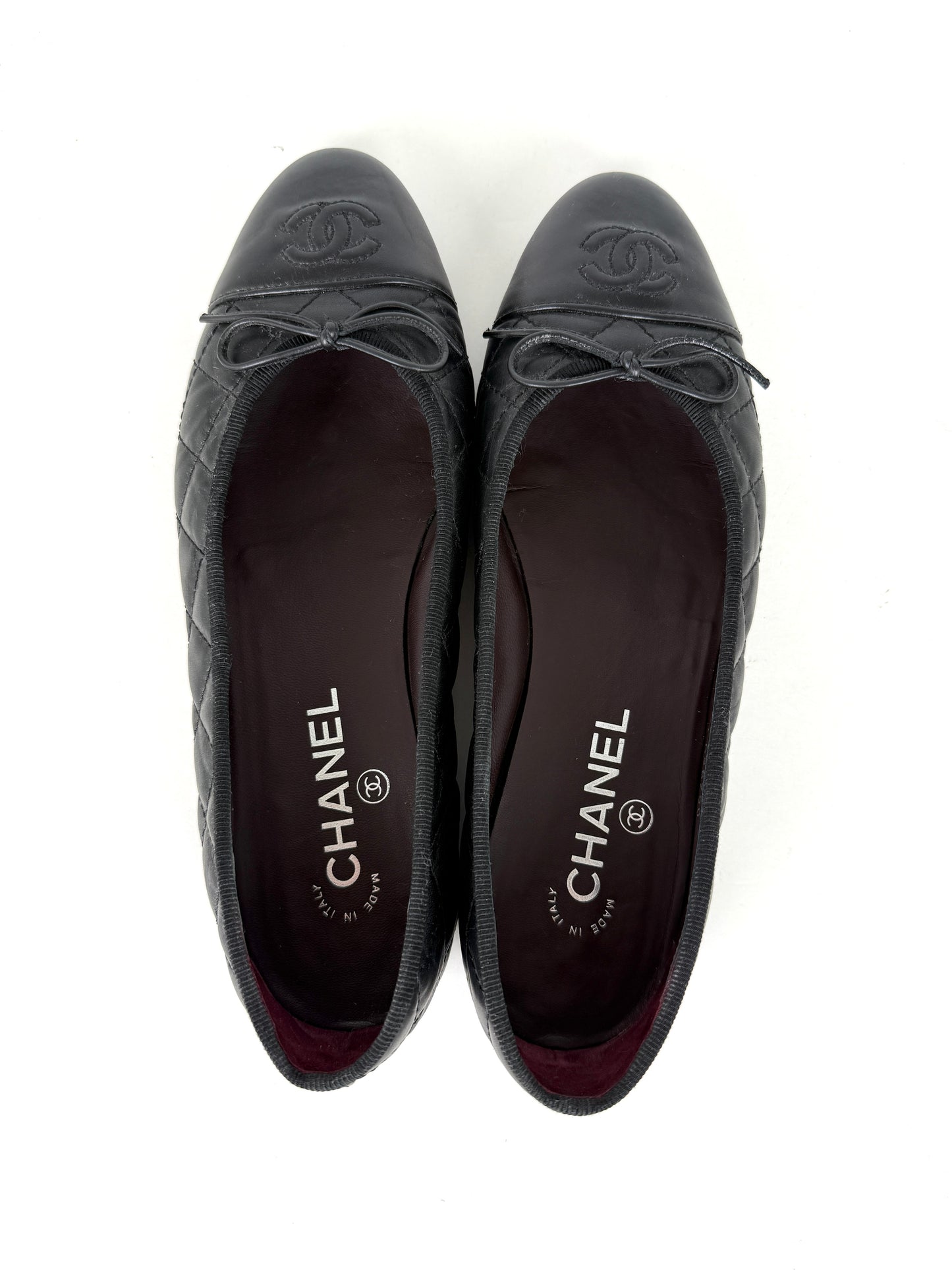 CHANEL Cap Toe Classic Black CC Logo Flats 38.5 8