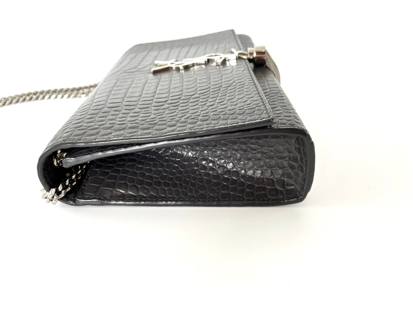 Saint Laurent Kate Gray Medium Embossed Tassel Shoulder Bag