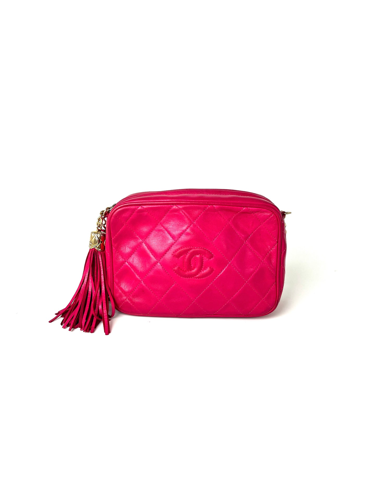 CHANEL Vintage Tassel Pink Leather Quilted Crossbody Camera Case Bag Chanel second