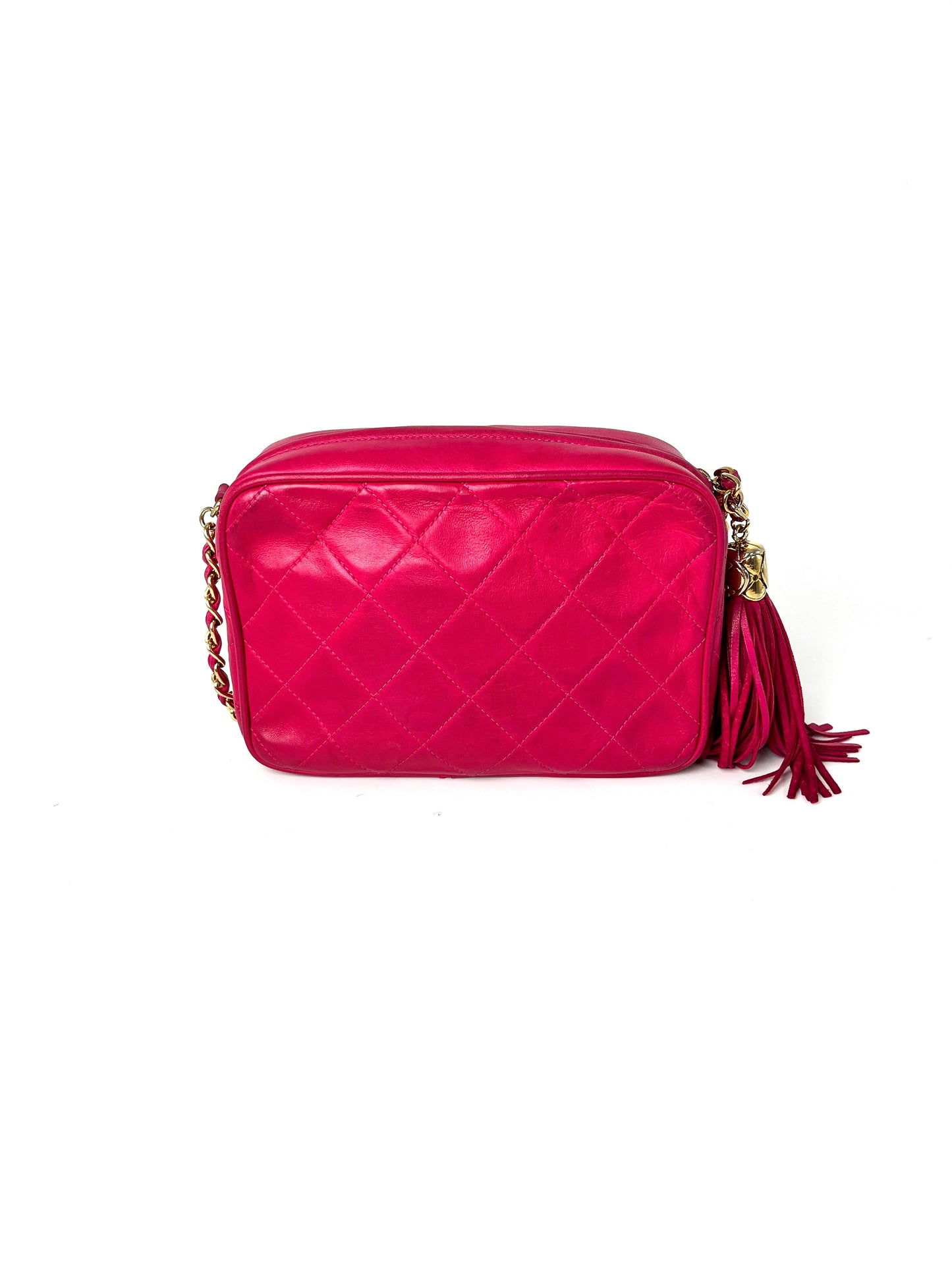 CHANEL Vintage Tassel Pink Leather Quilted Crossbody Camera Case Bag