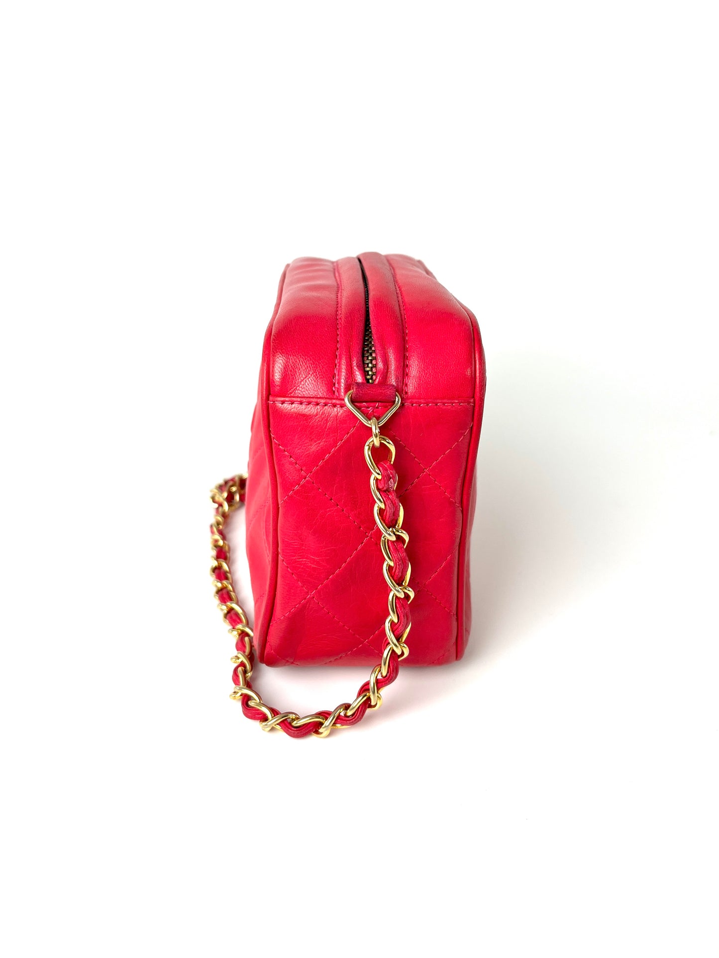 CHANEL Vintage Tassel Pink Leather Quilted Crossbody Camera Case Bag