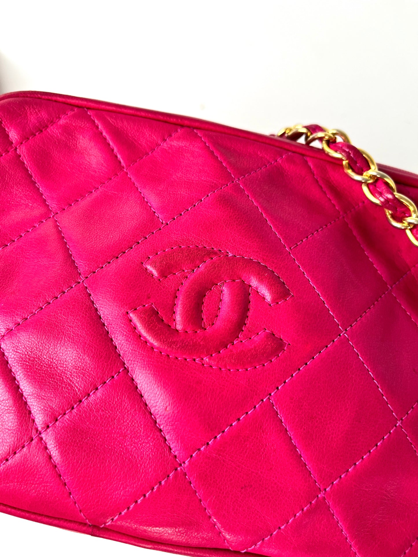 CHANEL Vintage Tassel Pink Leather Quilted Crossbody Camera Case Bag