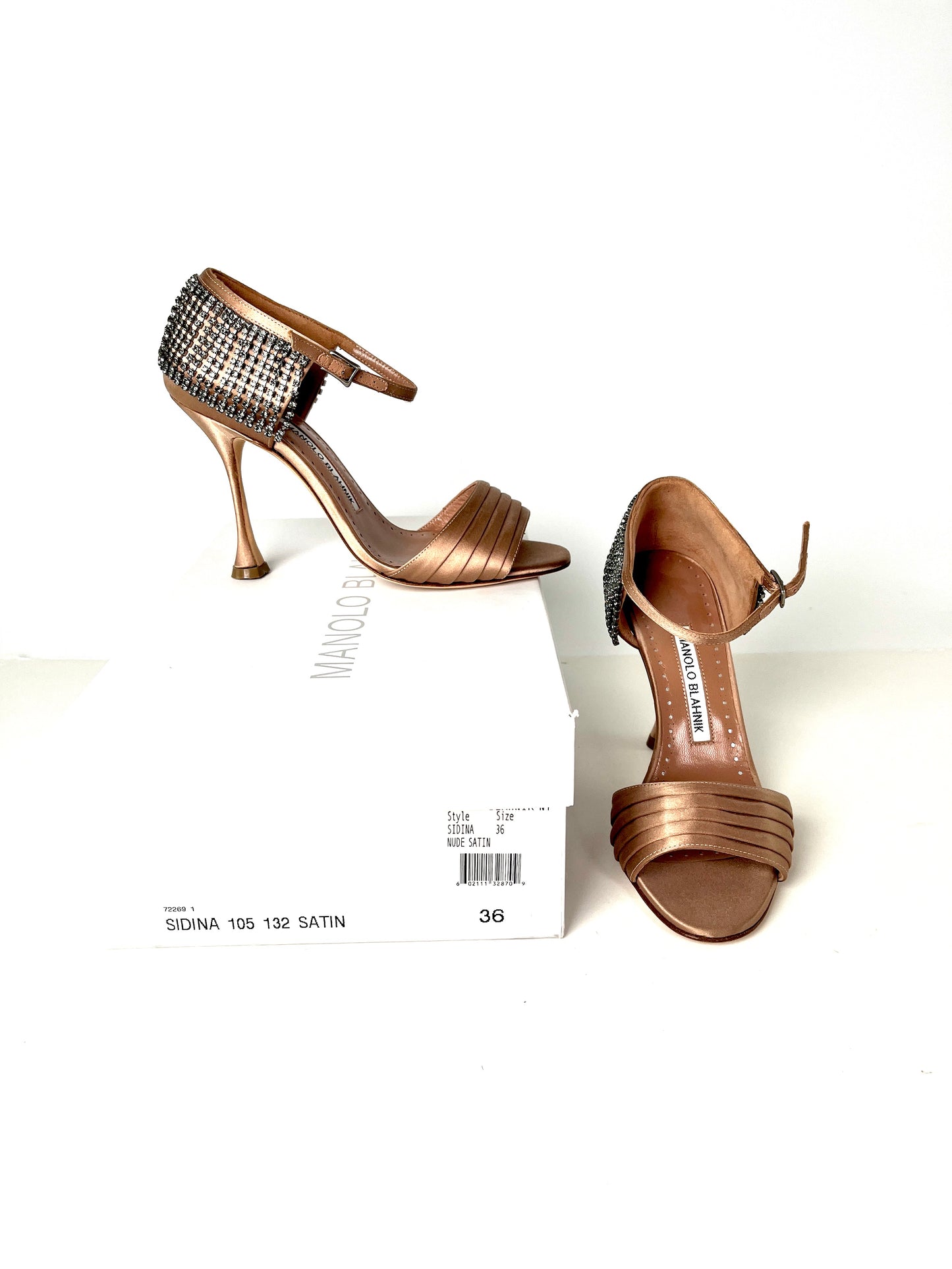 New Manolo Blahnik Sidina Satin Nude Crystal Sandals Heels 36 5.5 crystal sandals