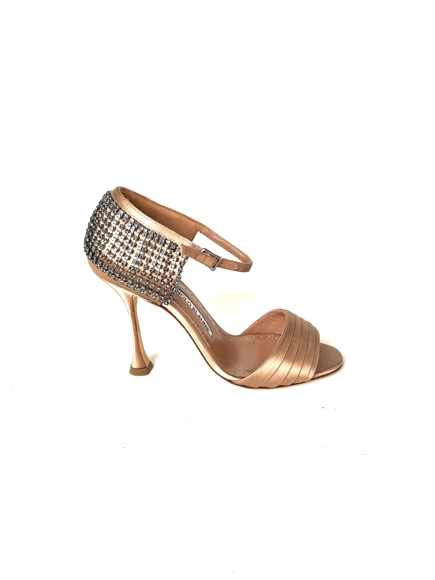 New Manolo Blahnik Sidina Satin Nude Crystal Sandals Heels 36 5.5 Designer sandals