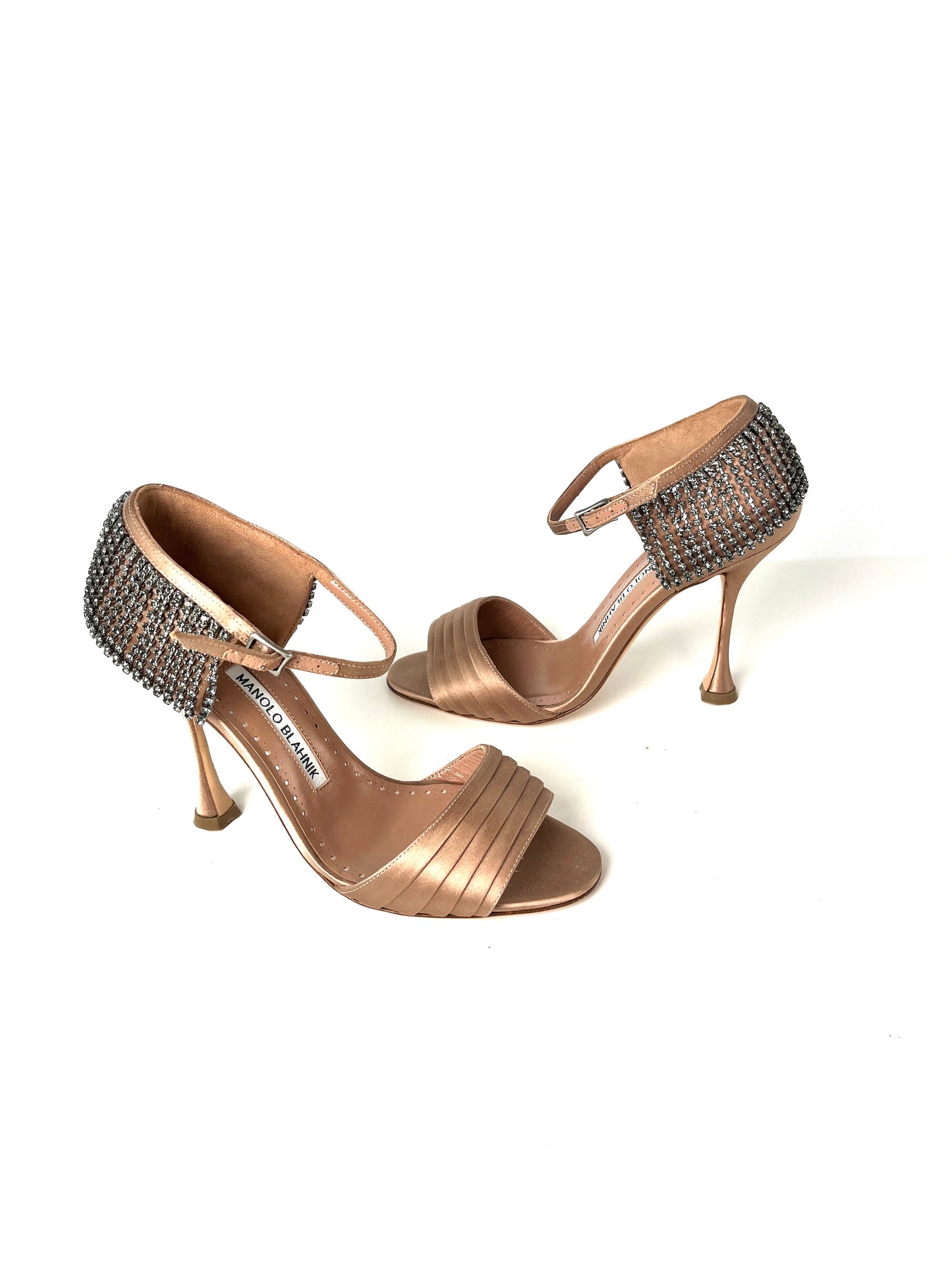New Manolo Blahnik Sidina Satin Nude Crystal Sandals Heels 36 5.5 designer shoes