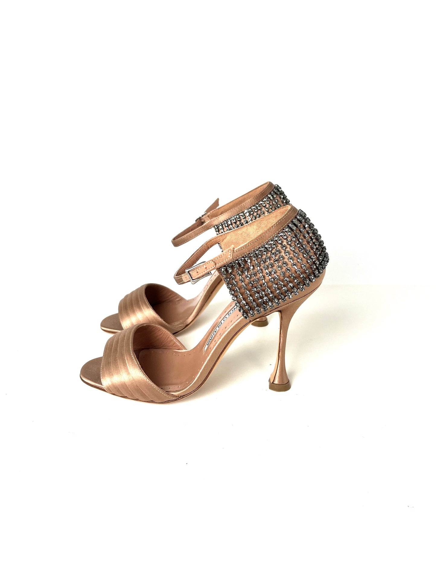 New Manolo Blahnik Sidina Satin Nude Crystal Sandals Heels 36 5.5