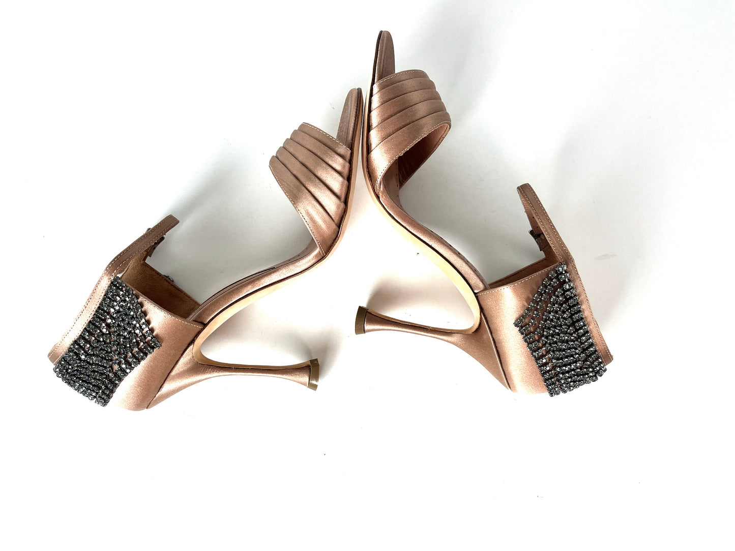 New Manolo Blahnik Sidina Satin Nude Crystal Sandals Heels 36 5.5