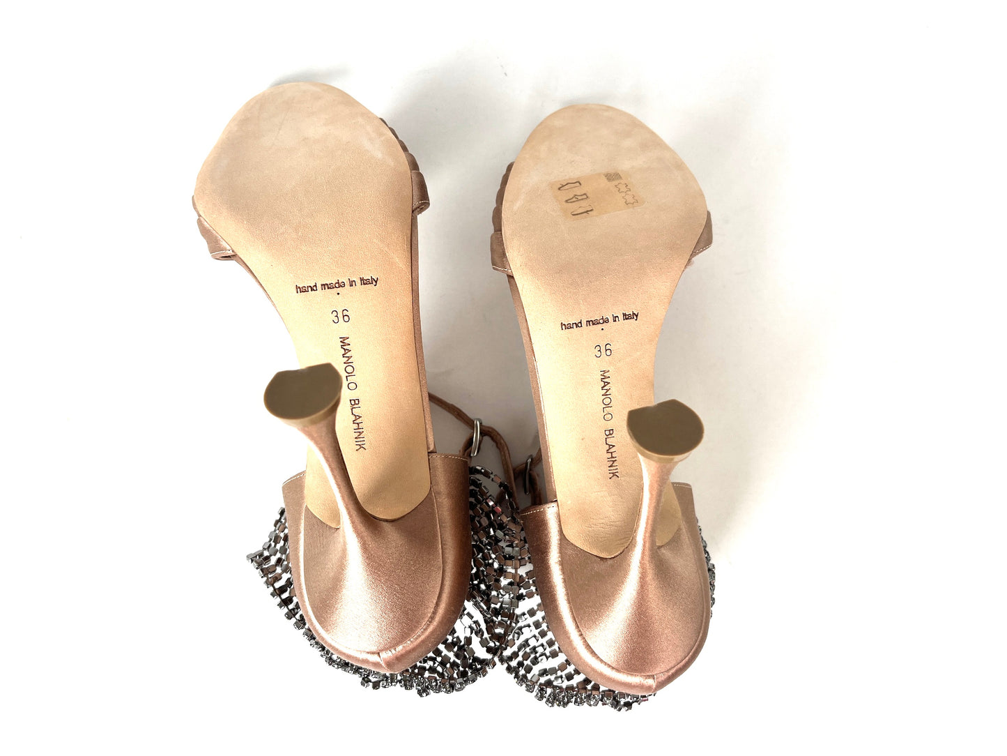 New Manolo Blahnik Sidina Satin Nude Crystal Sandals Heels 36 5.5