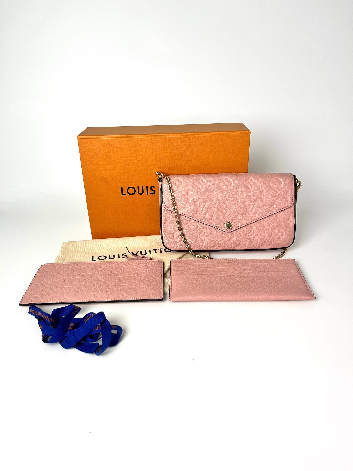 LOUIS VUITTON Felicie Rose Poudre Pink Monogram Empreinte Leather Chain Wallet Pochette designer thrift store