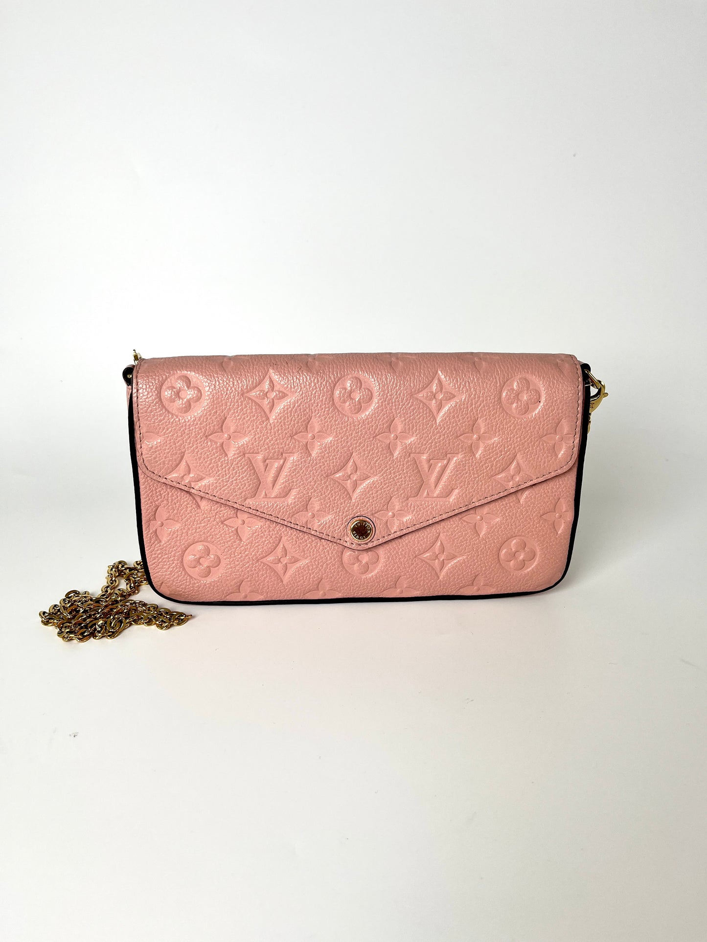 LOUIS VUITTON Felicie Rose Poudre Pink Monogram Empreinte Leather Chain Wallet Pochette