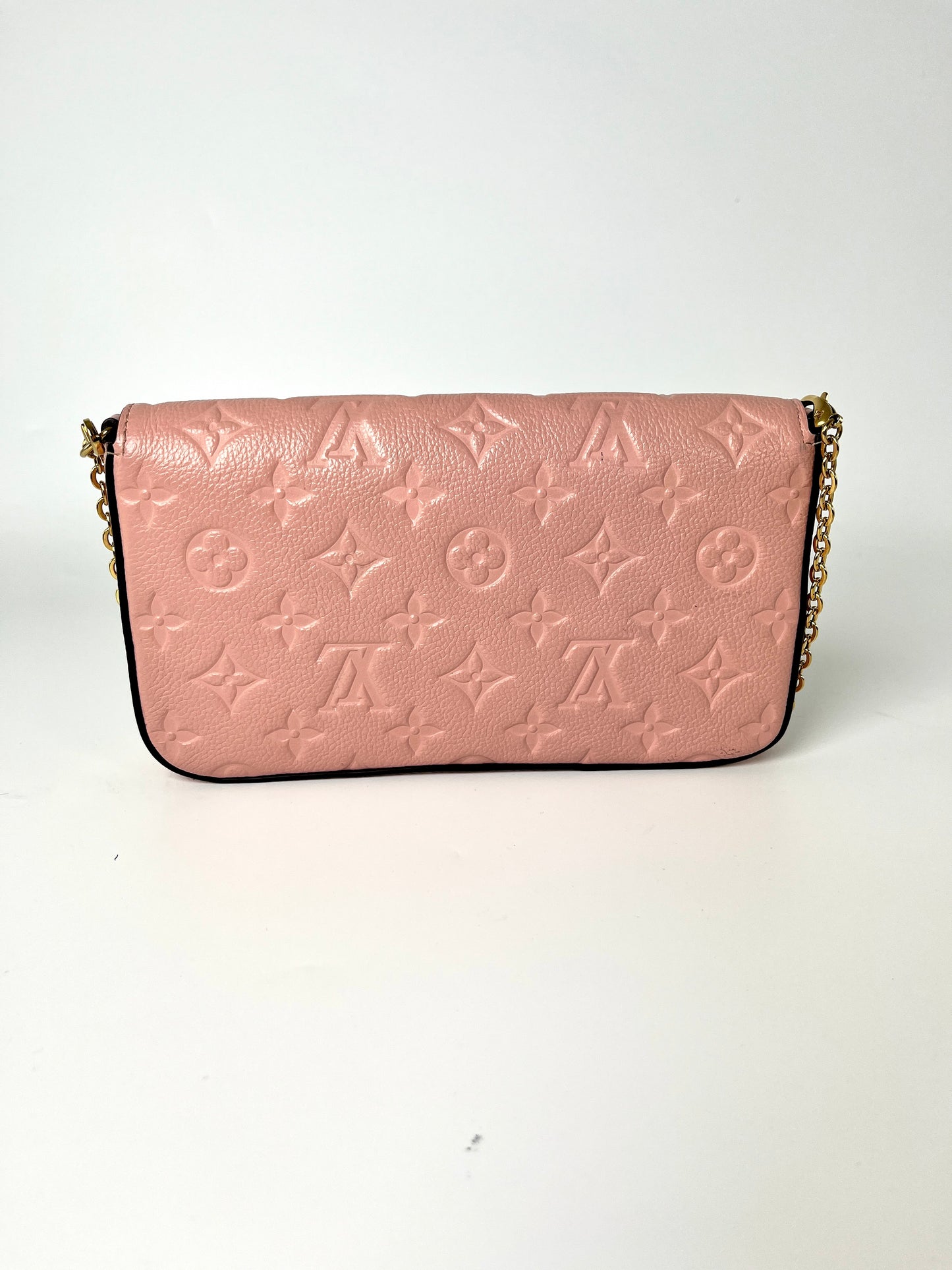 LOUIS VUITTON Felicie Rose Poudre Pink Monogram Empreinte Leather Chain Wallet Pochette