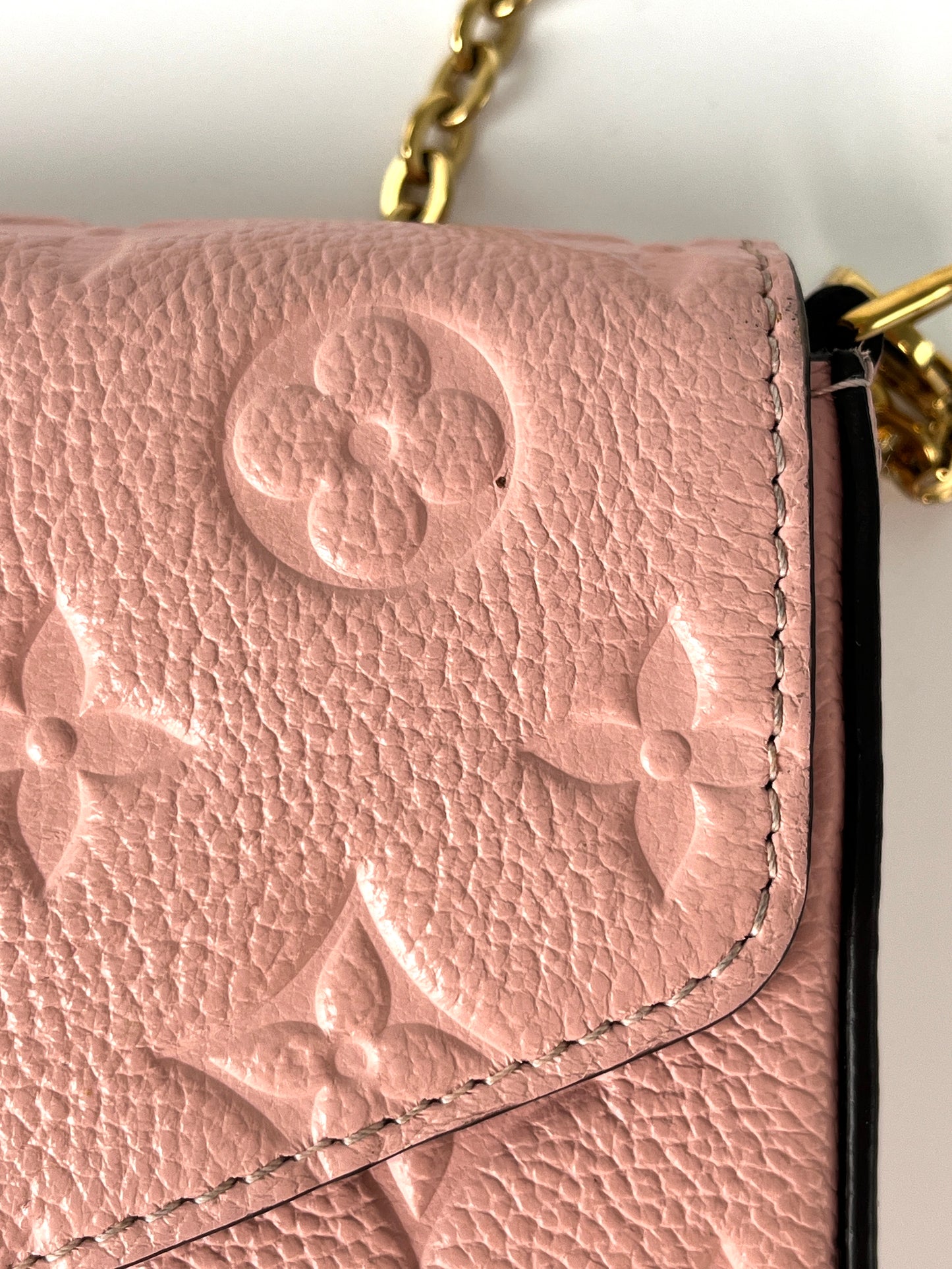 LOUIS VUITTON Felicie Rose Poudre Pink Monogram Empreinte Leather Pochette