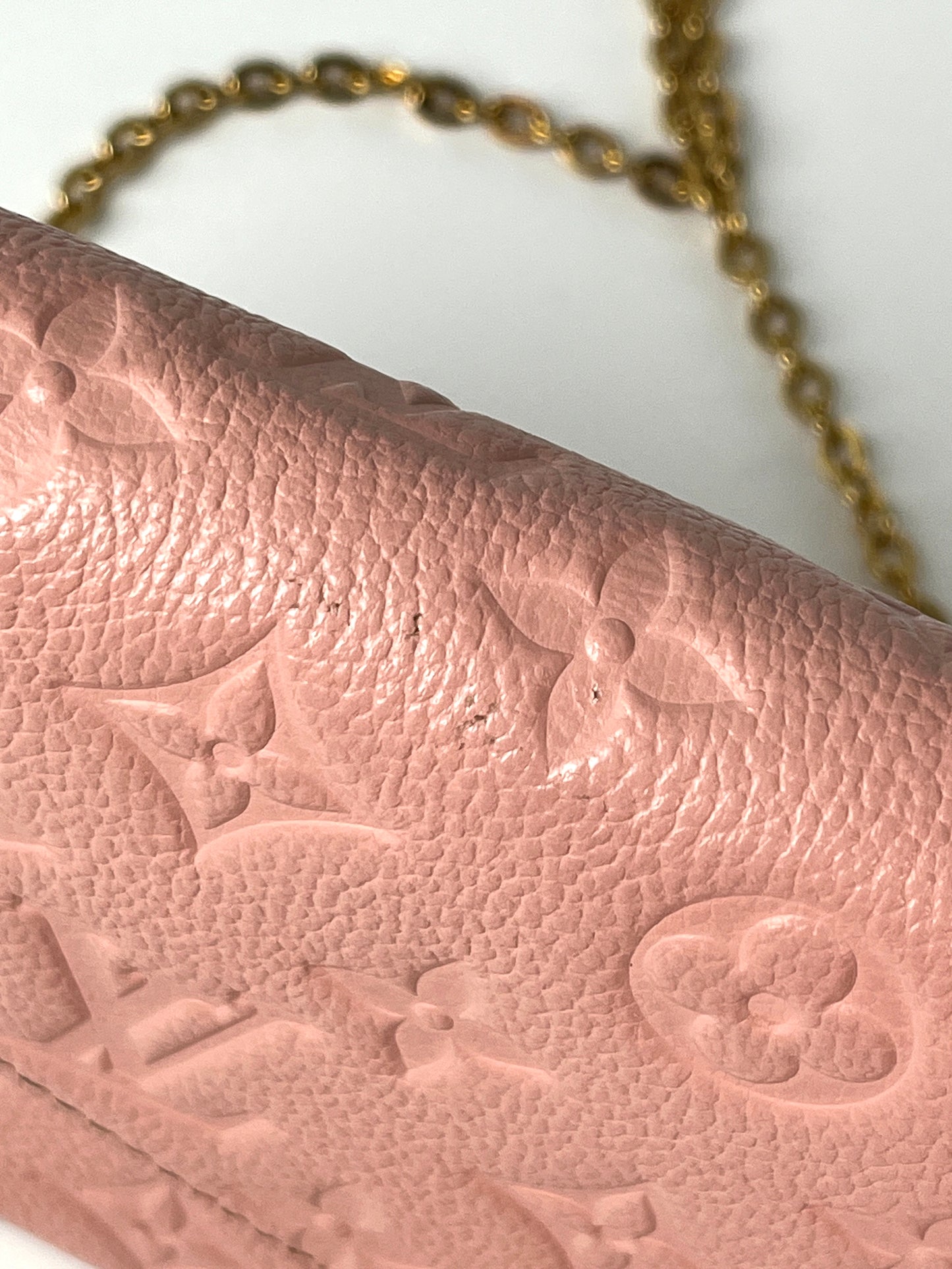 LOUIS VUITTON Felicie Rose Poudre Pink Monogram Empreinte Leather Pochette