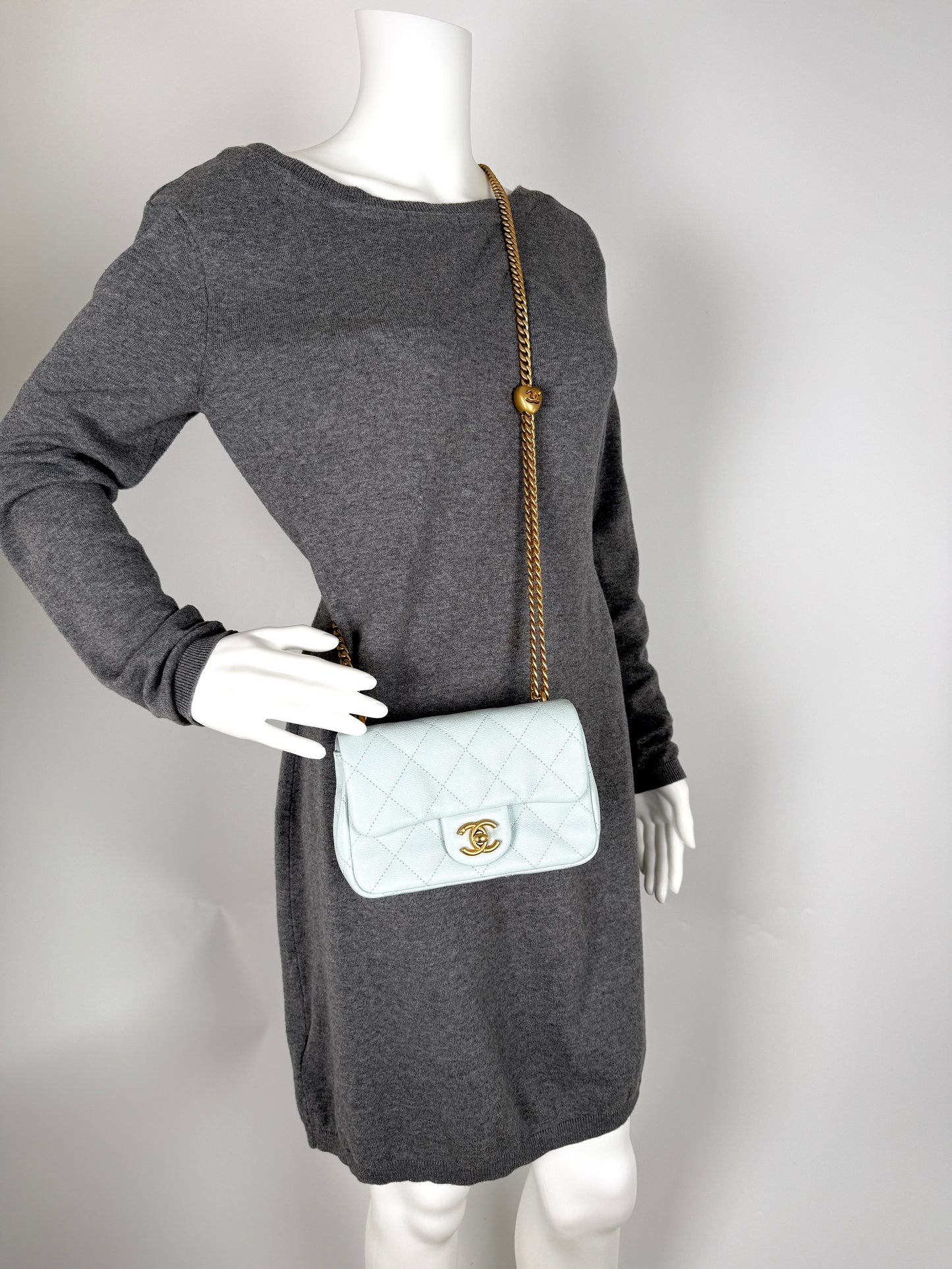 CHANEL Mini Rectangular Sweetheart Quilted Caviar Light Blue Flap Bag