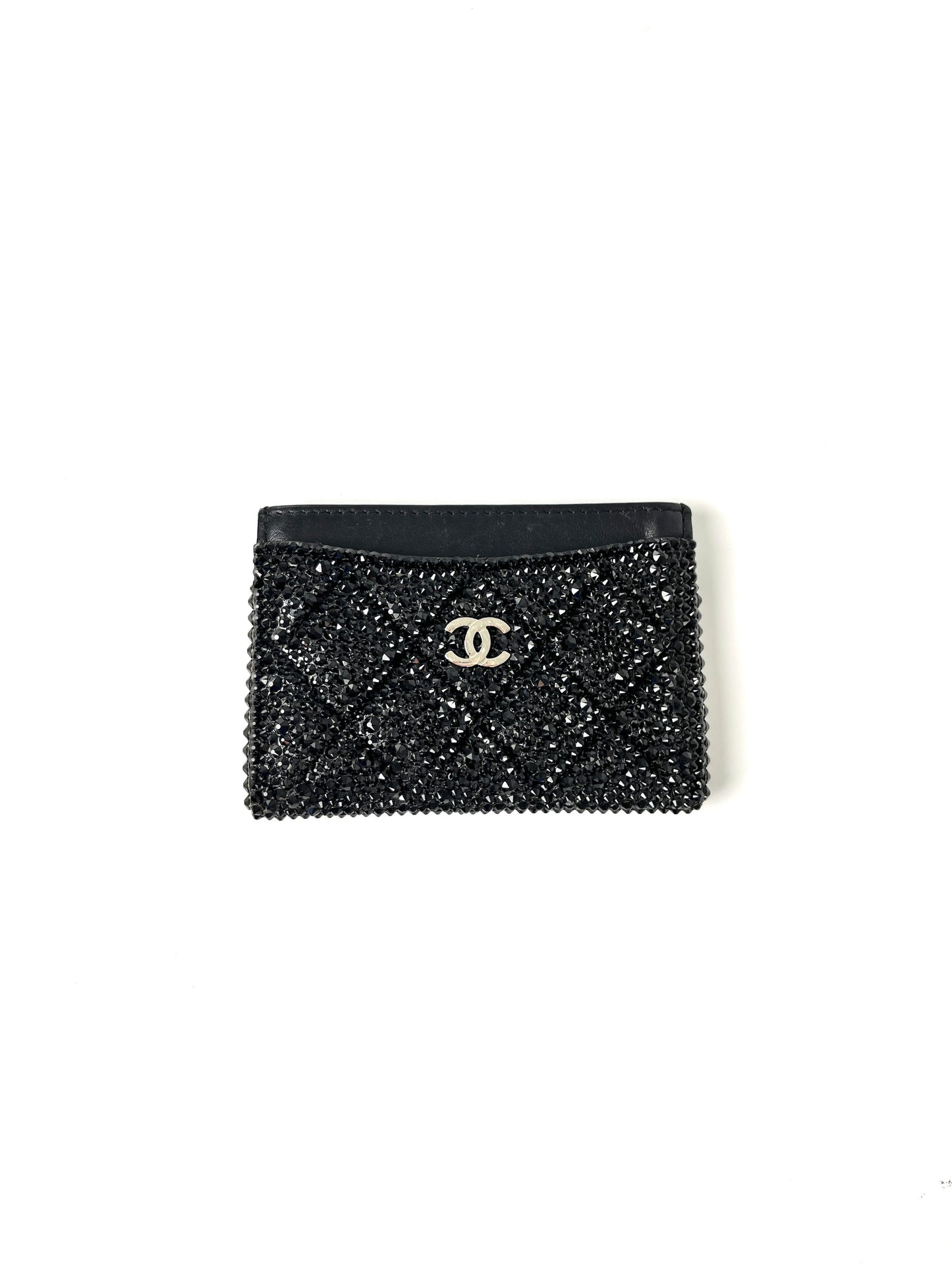 CHANEL Black Swarovski Crystal Leather Card Case Wallet