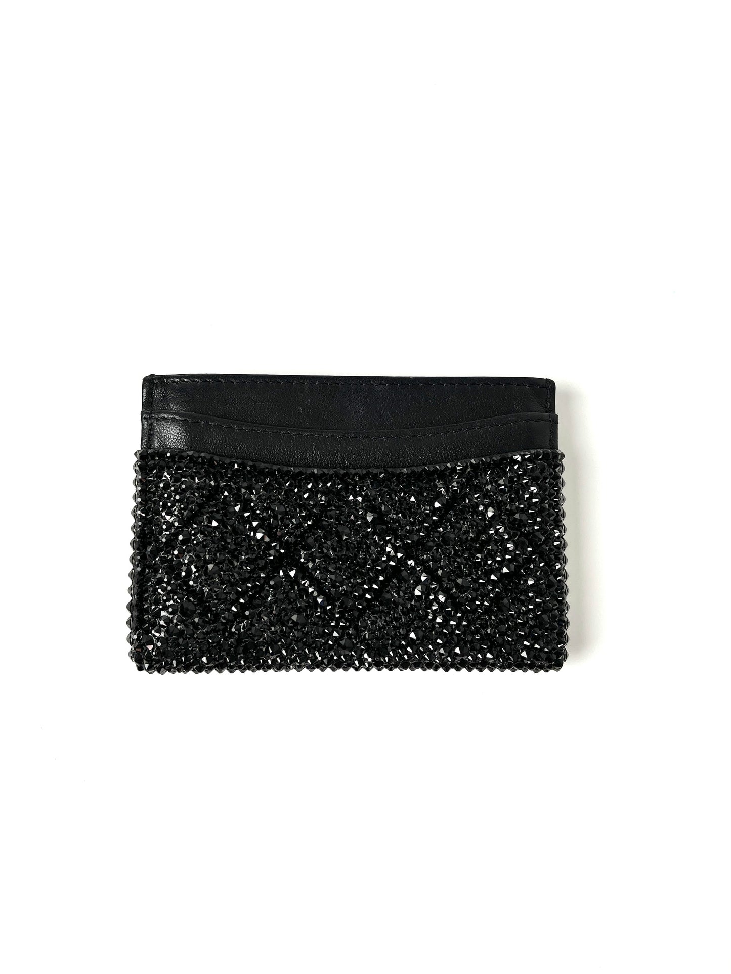 CHANEL Black Swarovski Crystal Leather Card Case Wallet